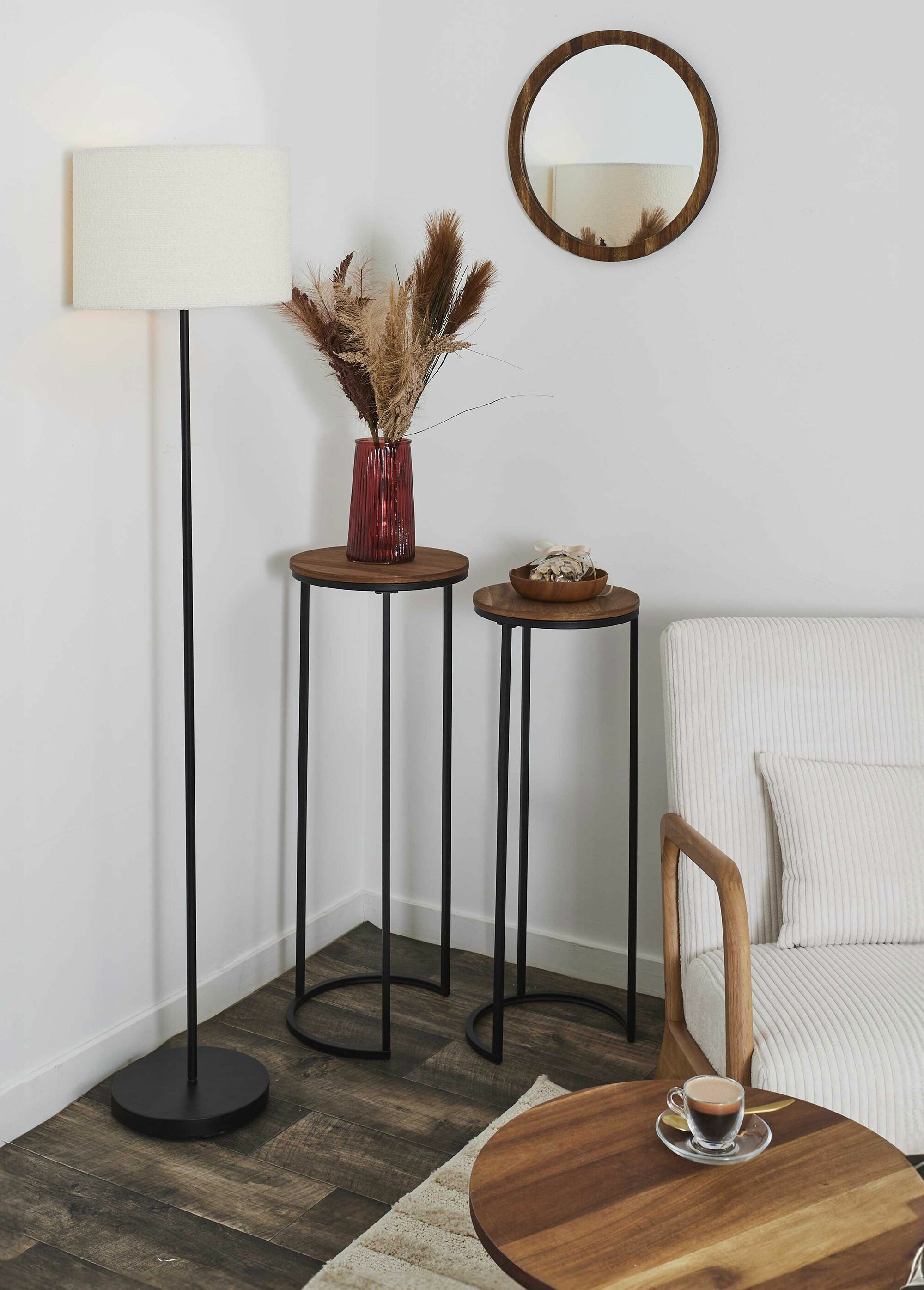 Sellettes métal et plateau aspect acacia MARRON CMP-HD0289 SI1