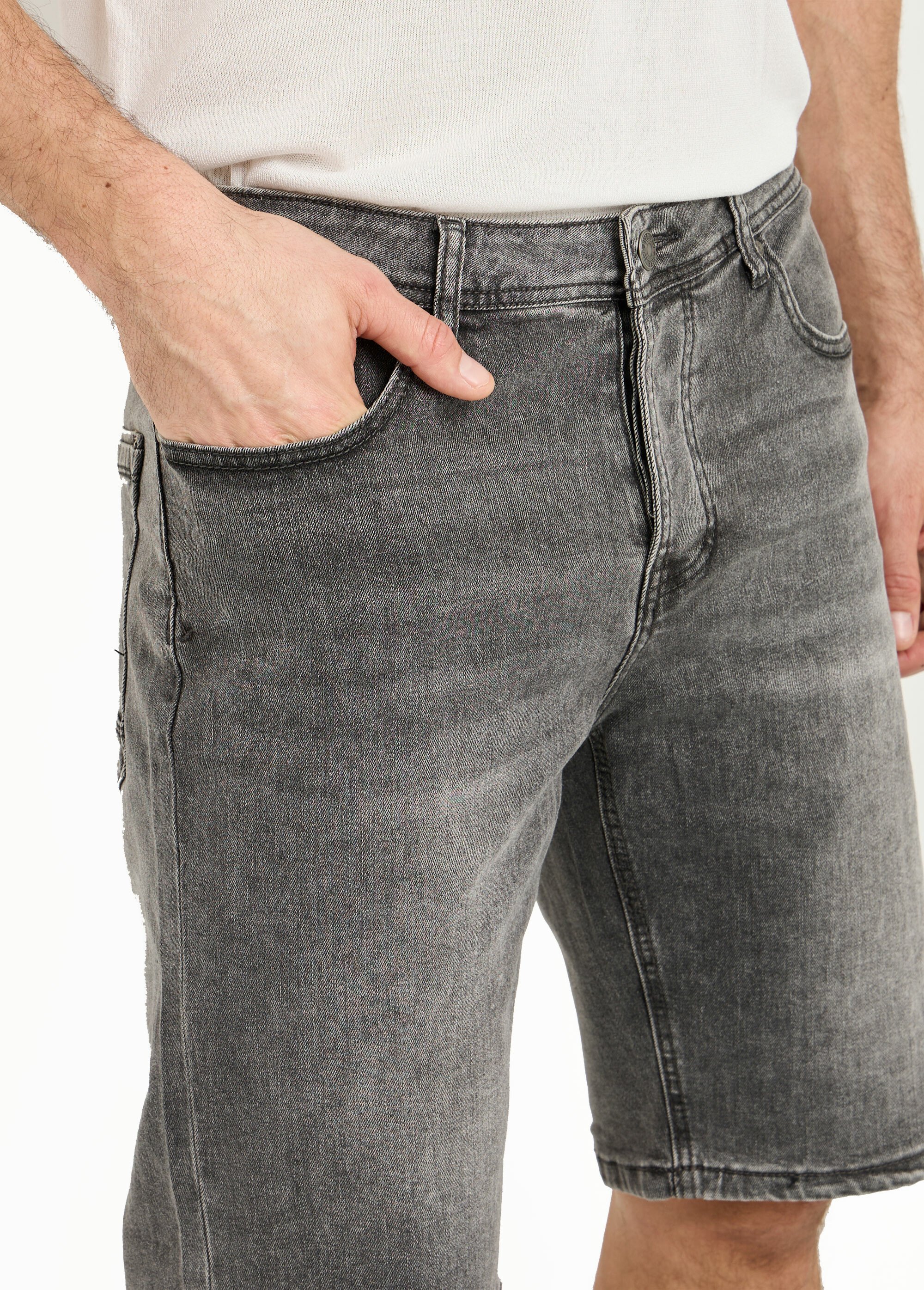 Short en toile denim délavée Homme Gris LYSDR-1010 DE1