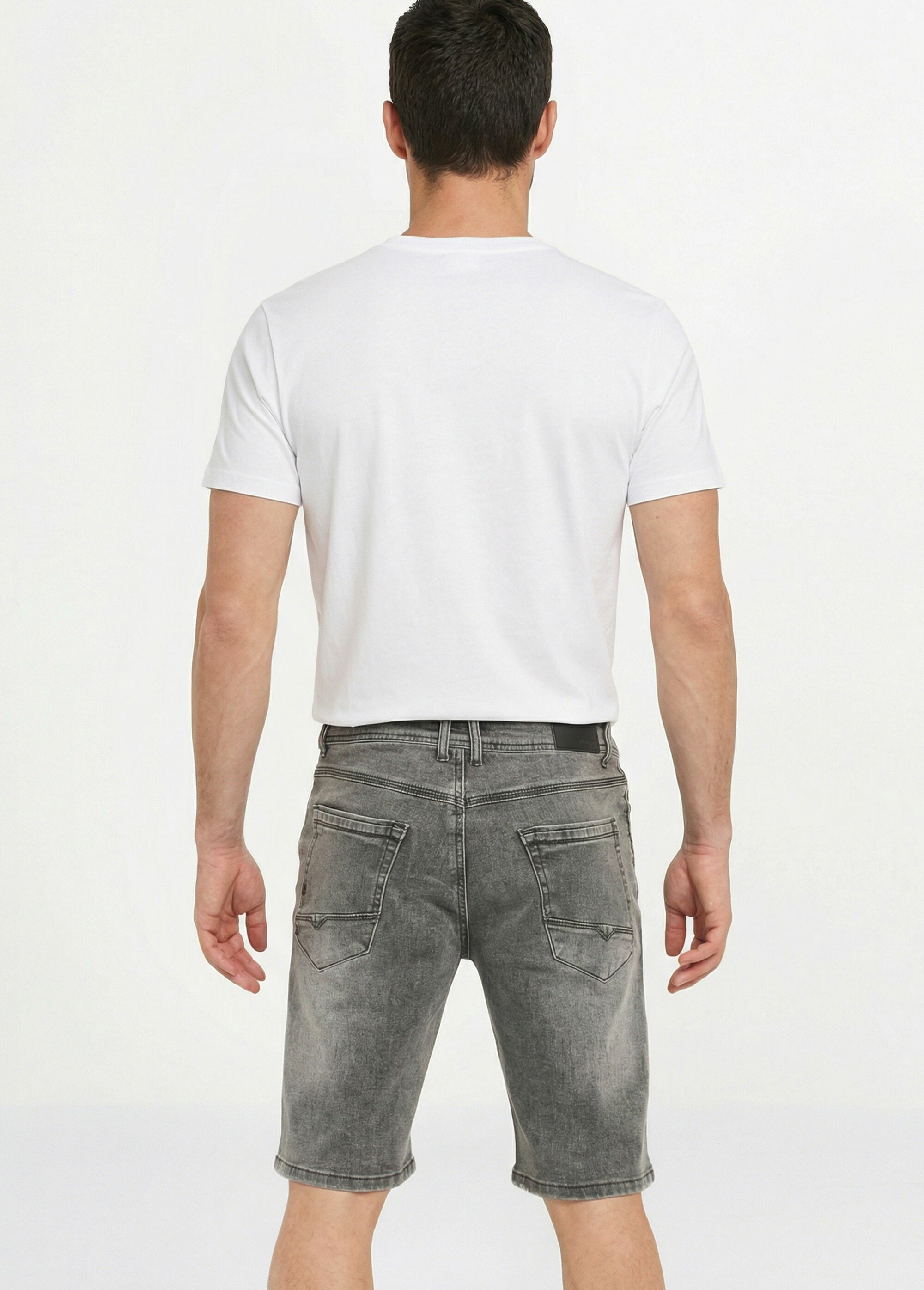 Short en toile denim délavée Homme Gris LYSDR-1010 DO1