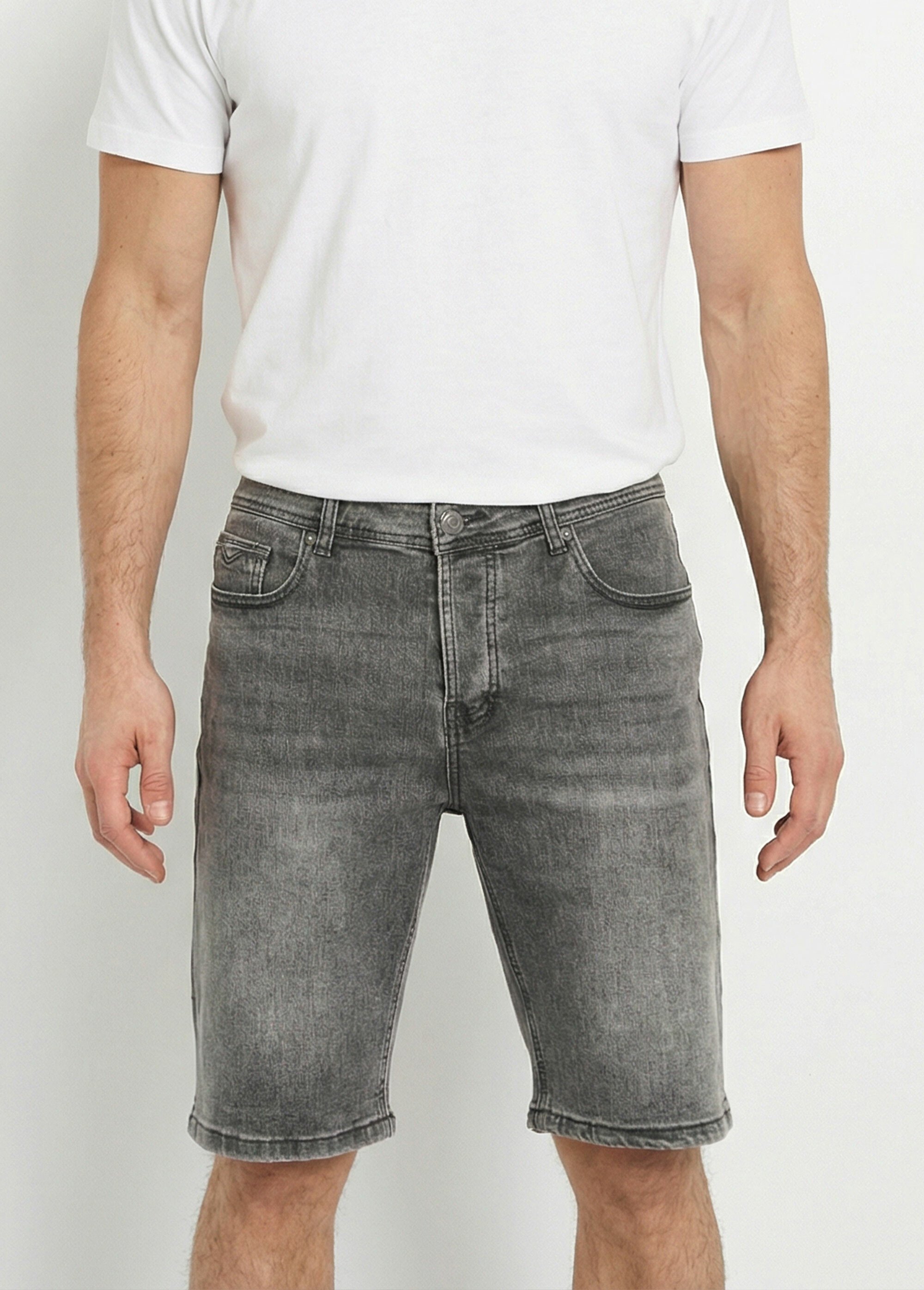 Short en toile denim délavée Homme Gris LYSDR-1010 FA1
