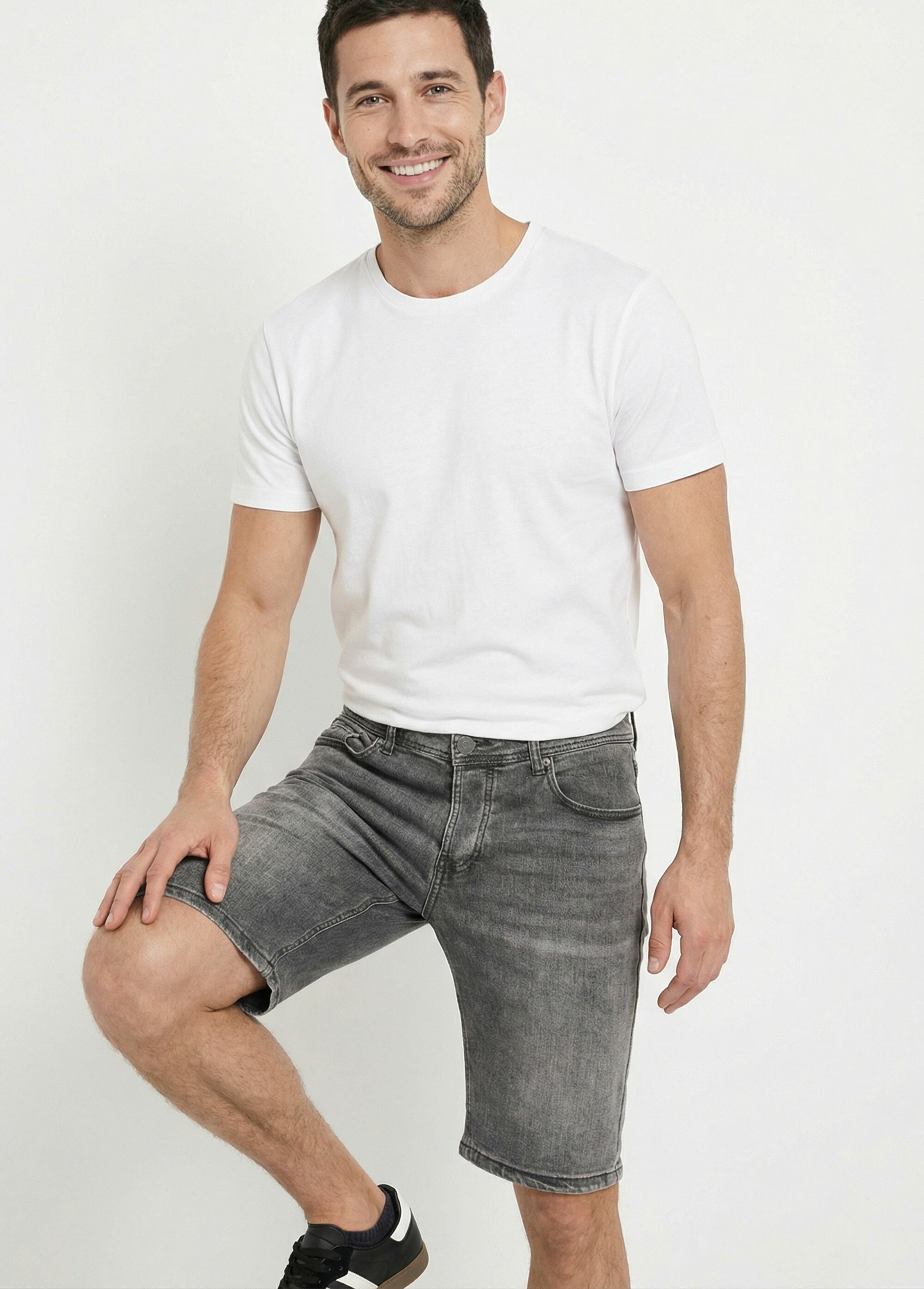 Short en toile denim délavée Homme Gris LYSDR-1010 MV1