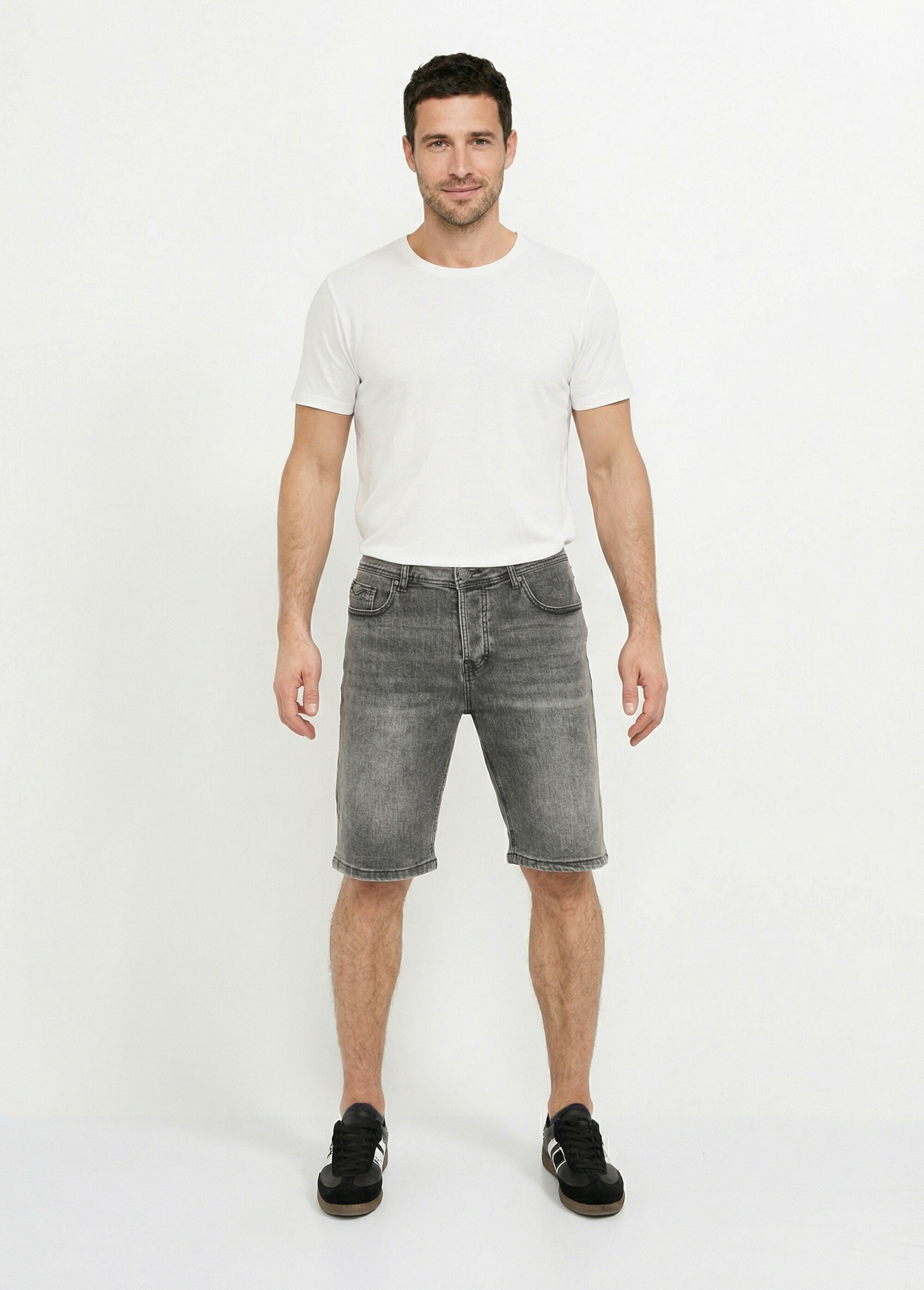 Short en toile denim délavée Homme Gris LYSDR-1010 SF1