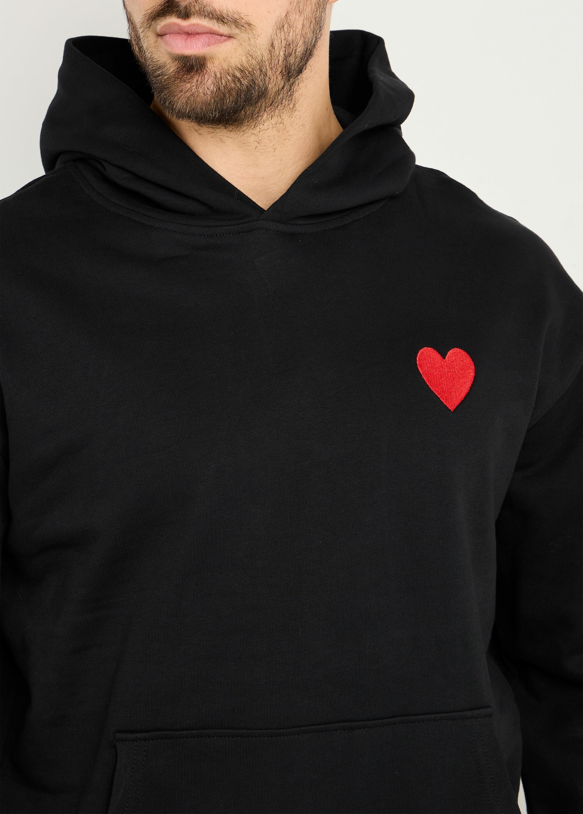 Sweat à capuche, broderie cœur poitrine Noir LYSSF7022 DE1