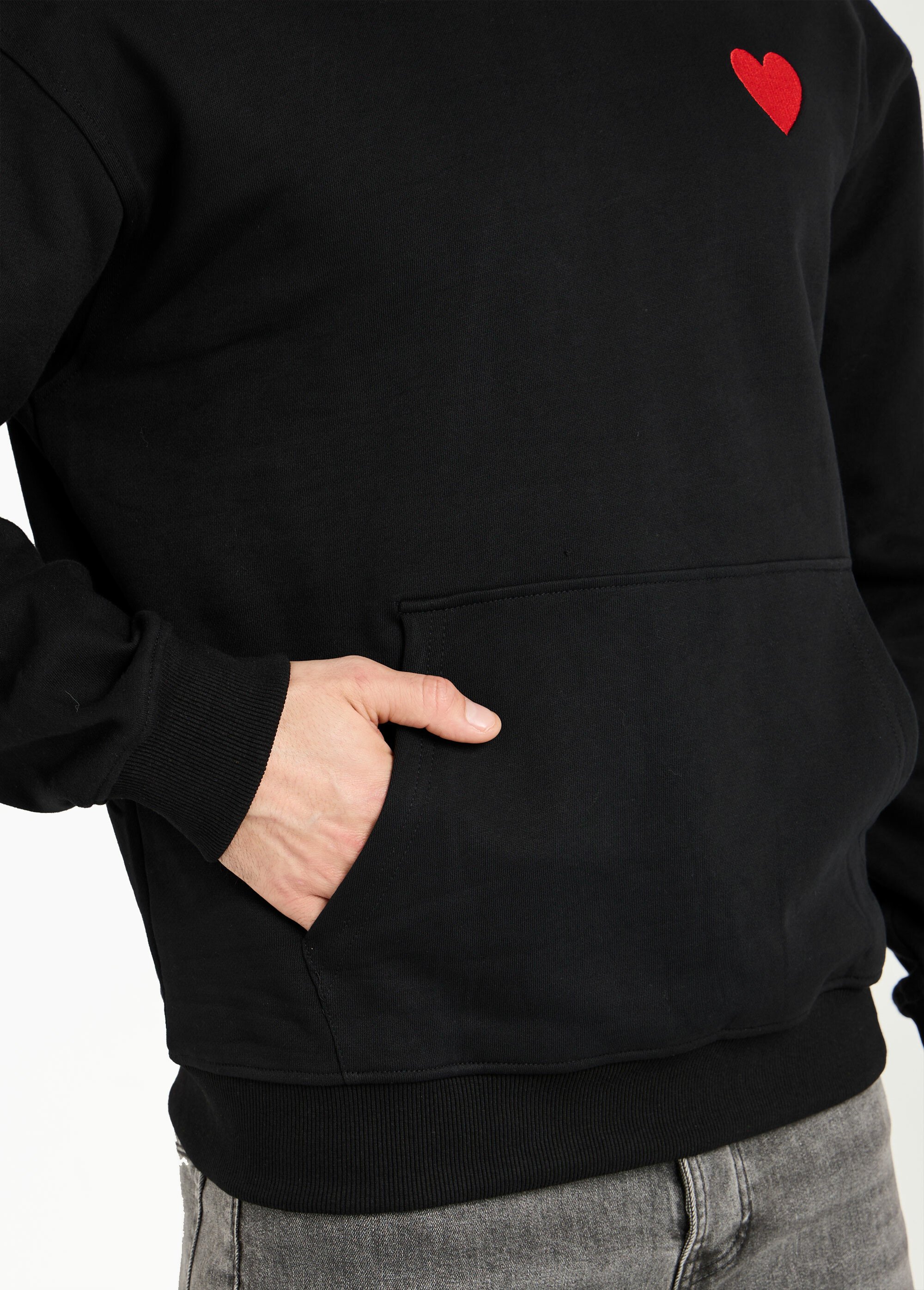 Sweat à capuche, broderie cœur poitrine Noir LYSSF7022 DE2