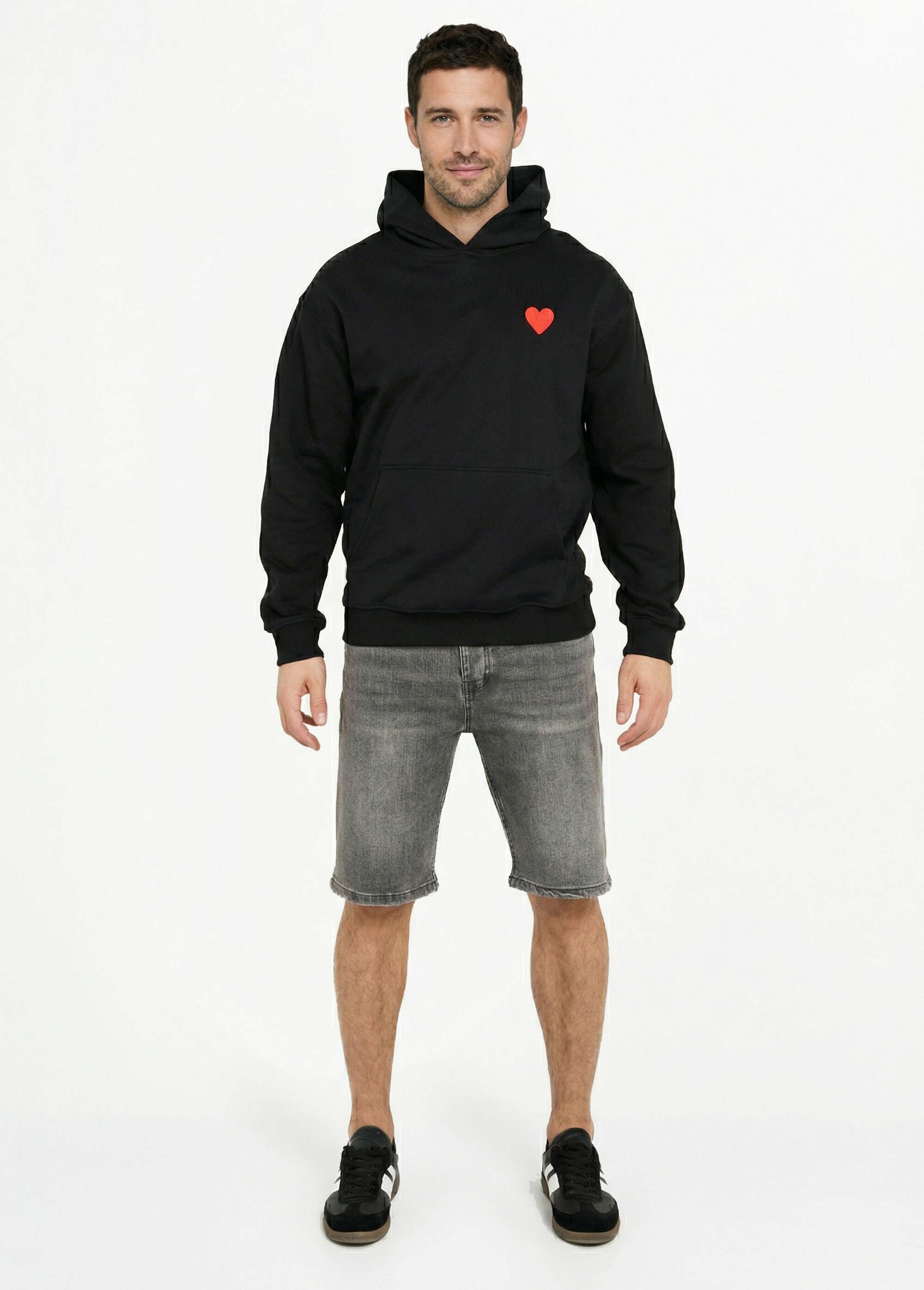 Sweat à capuche, broderie cœur poitrine Noir LYSSF7022 SF1