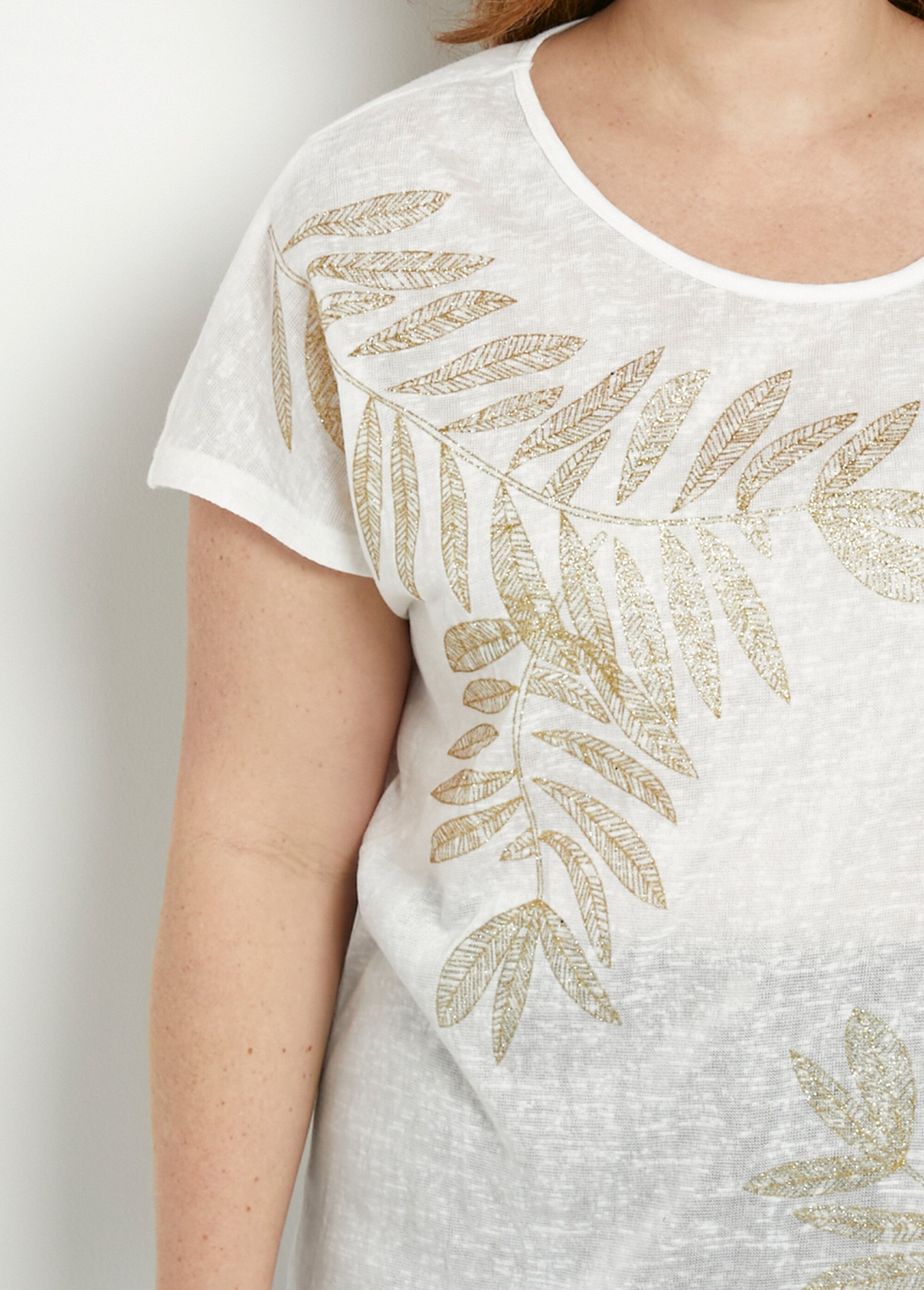 T-shirt col rond maille flammée motif doré