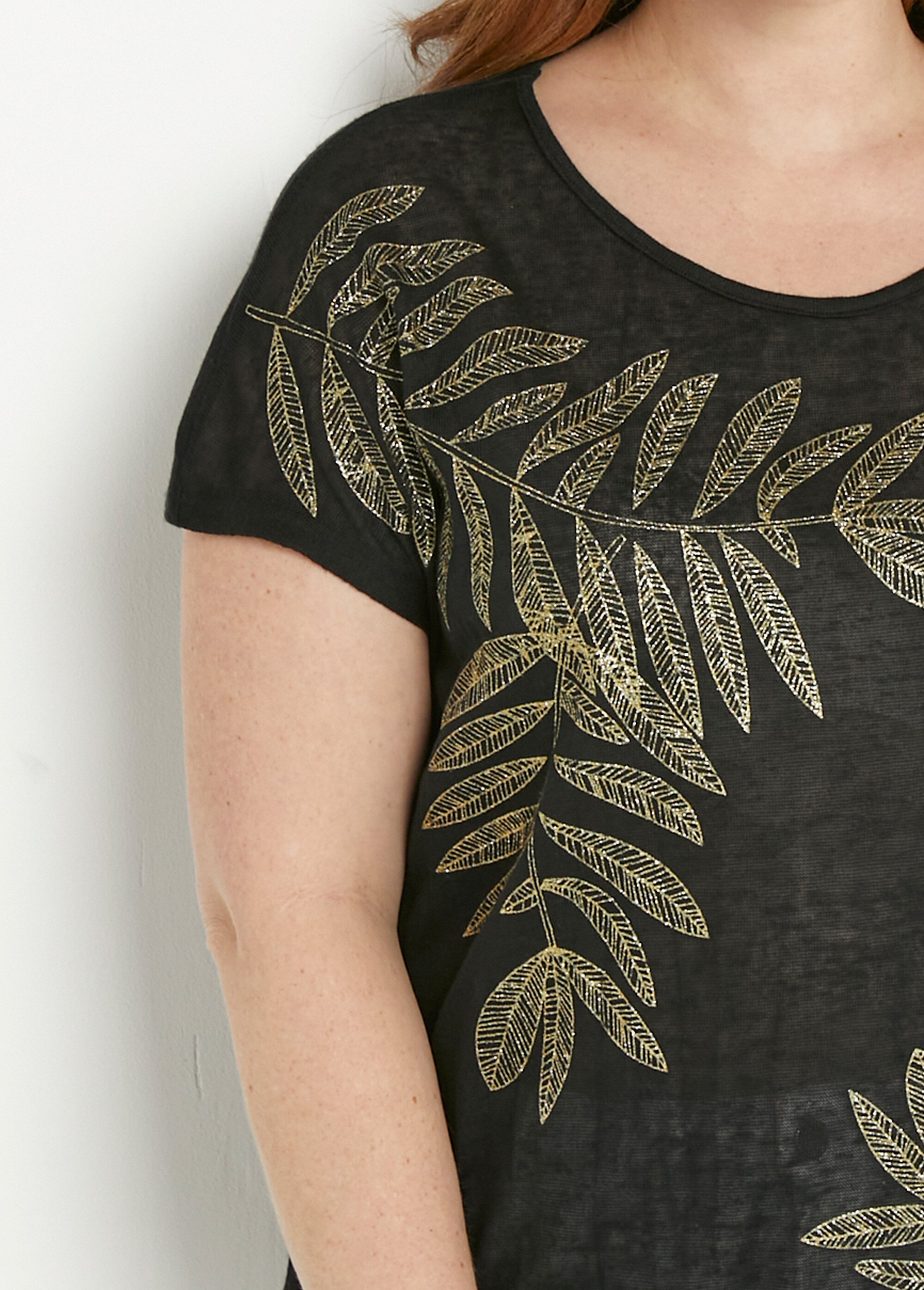 T-shirt col rond maille flammée motif doré