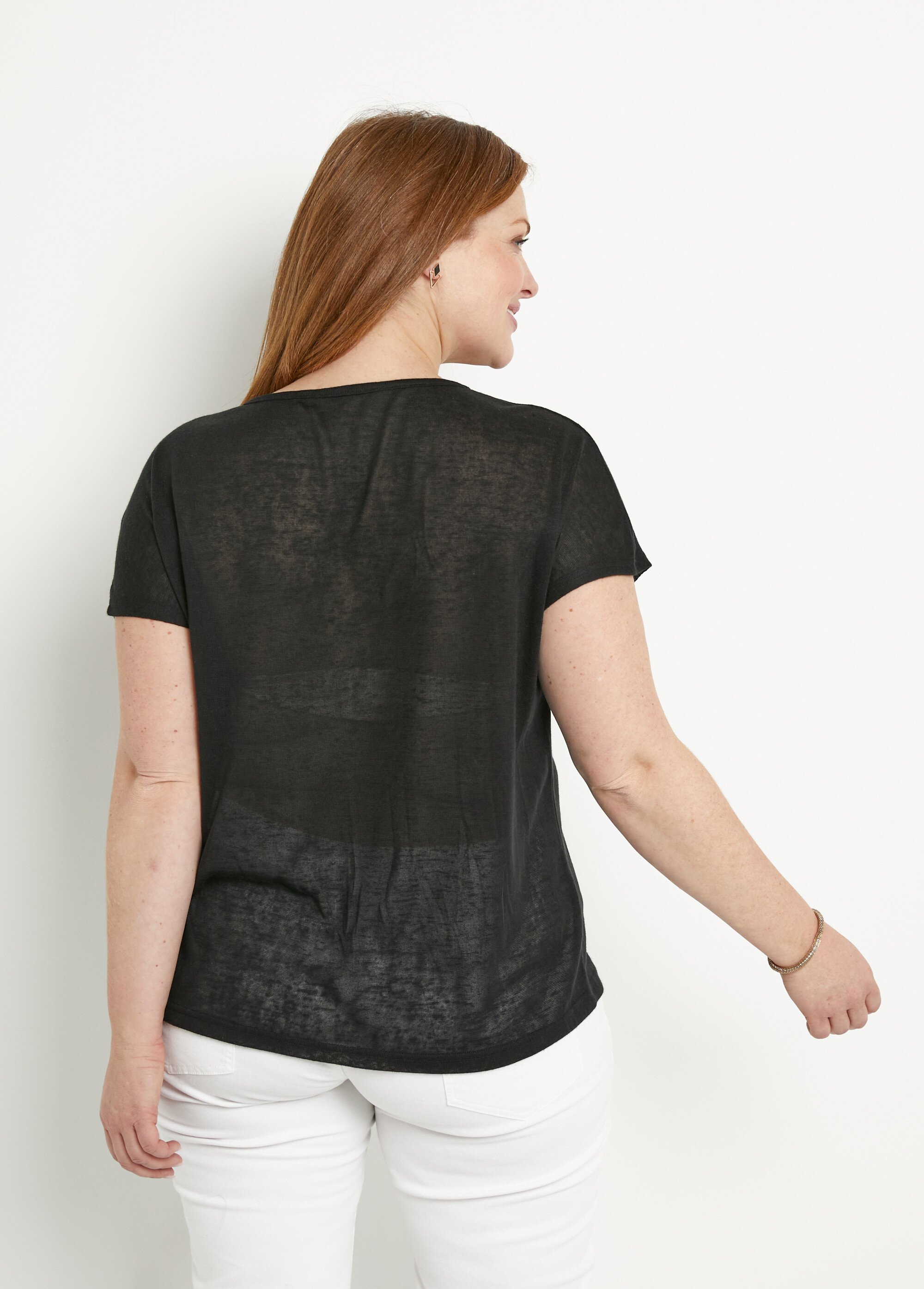 T-shirt col rond maille flammée motif doré