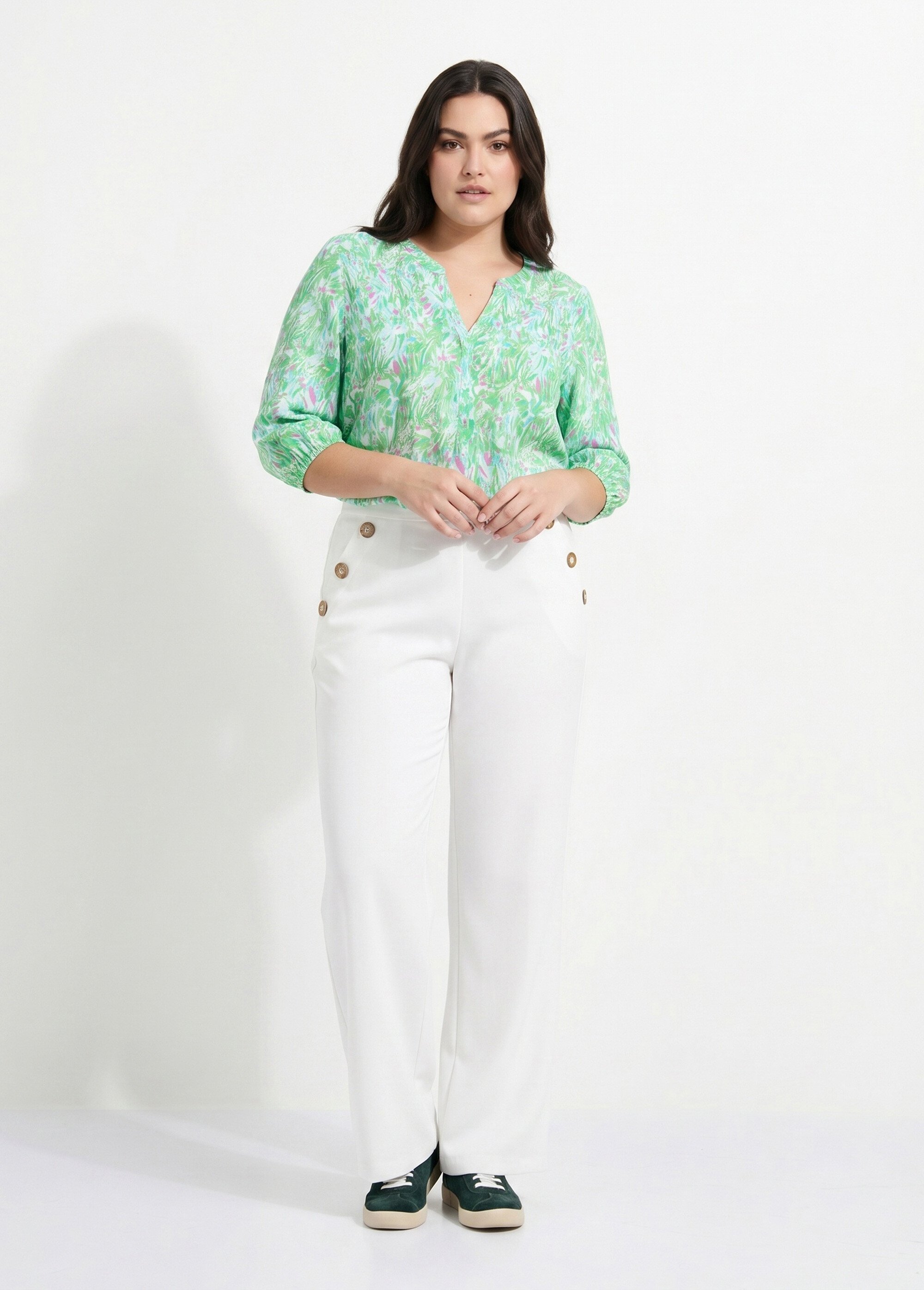 Tunique ample longue imprimée manches 3/4 Femme Grande Taille Vert CROISETTE SI1