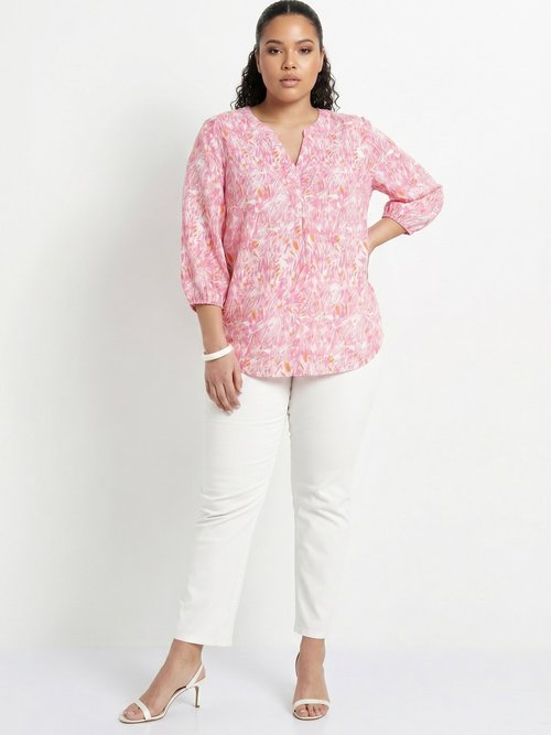 Tunique ample longue imprimée manches 3/4 Femme Grande Taille Rose CROISETTE SI1