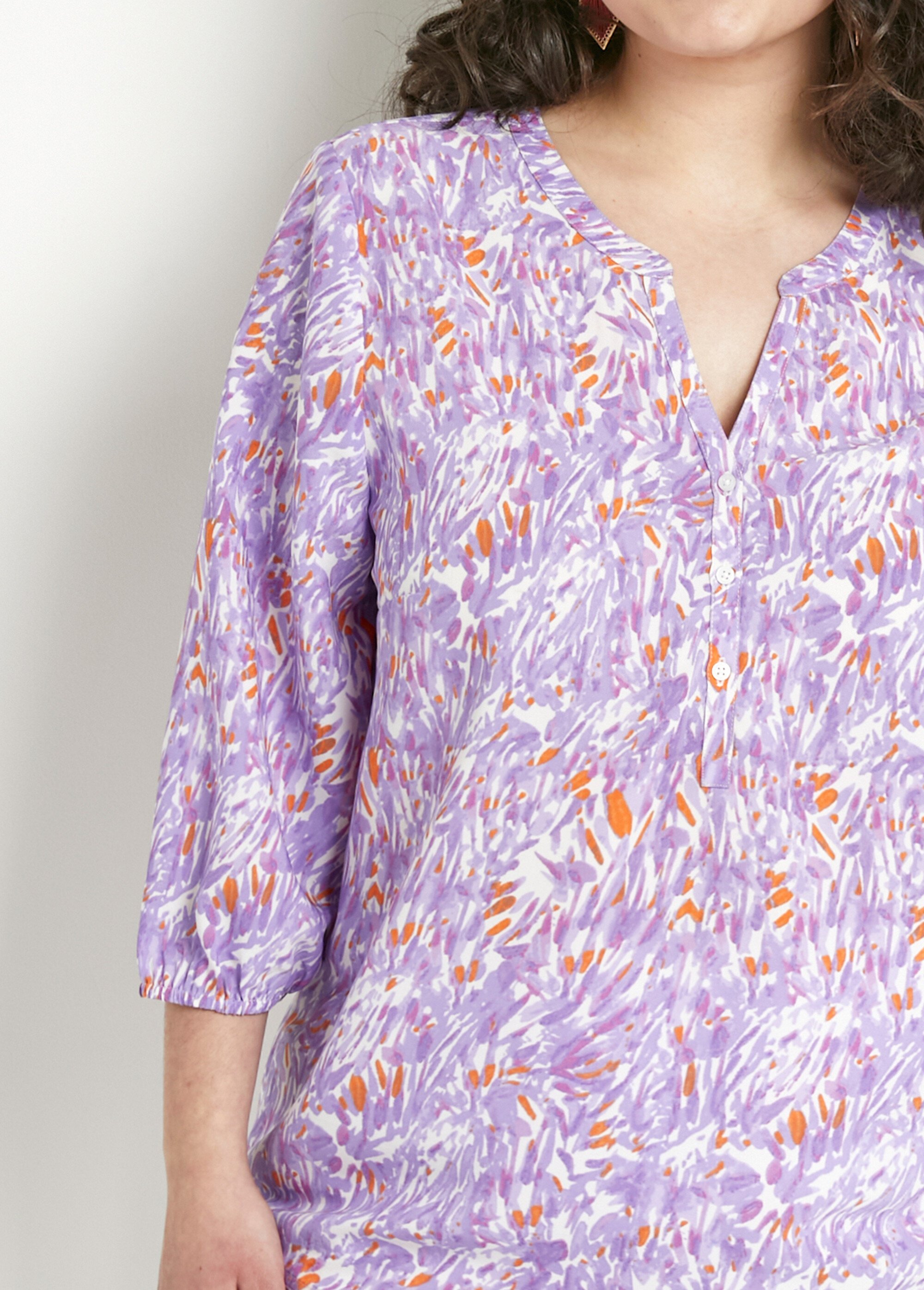 Blouse Tunic M&S Indigo Manches Bouffantes 3/4 Mauve Floral - Taille 10