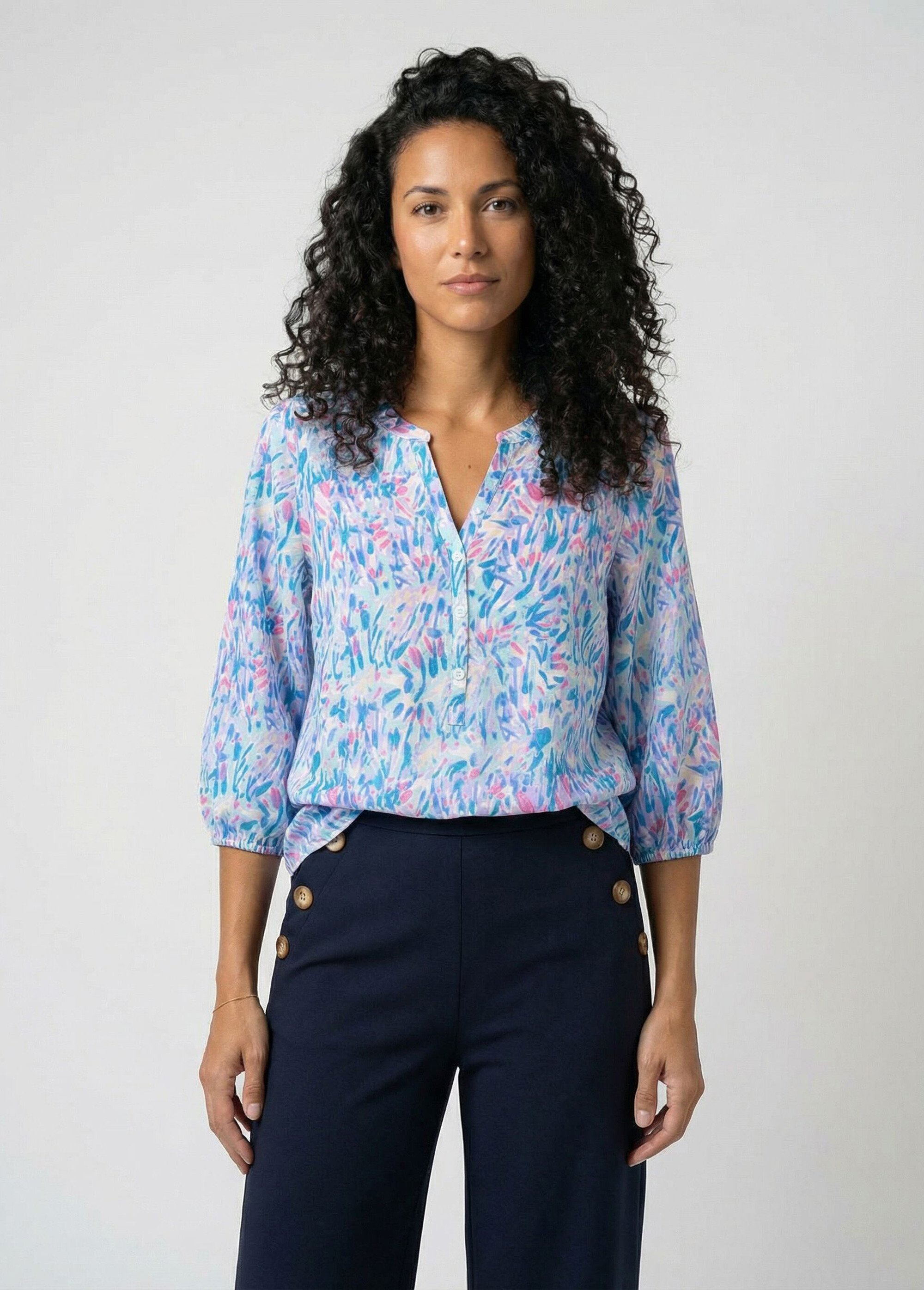 Tunique ample longue imprimée manches 3/4 Femme Bleu CROISETTE FA1