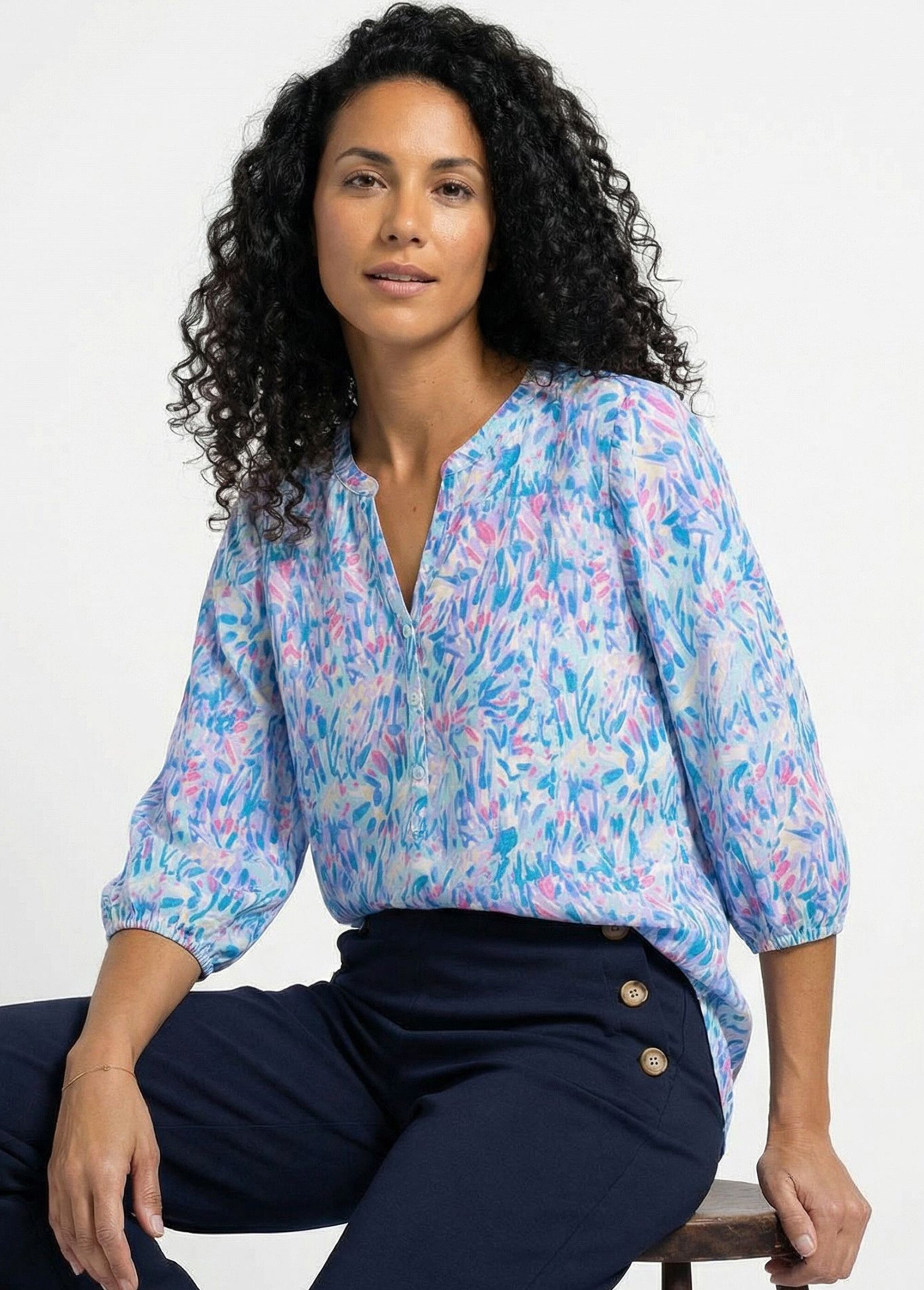 Tunique ample longue imprimée manches 3/4 Femme Bleu CROISETTE MV1