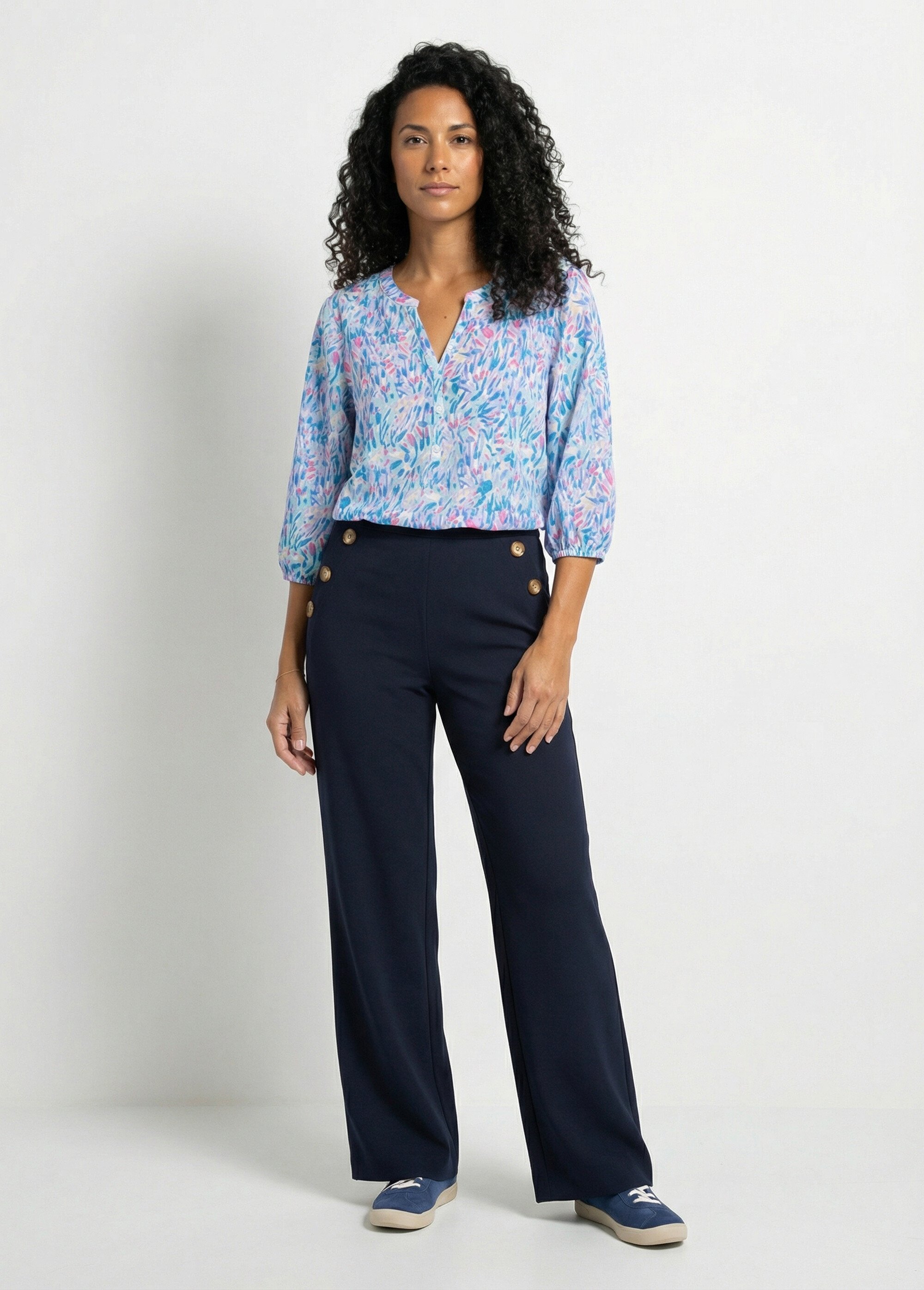 Tunique ample longue imprimée manches 3/4 Femme Bleu CROISETTE SF1