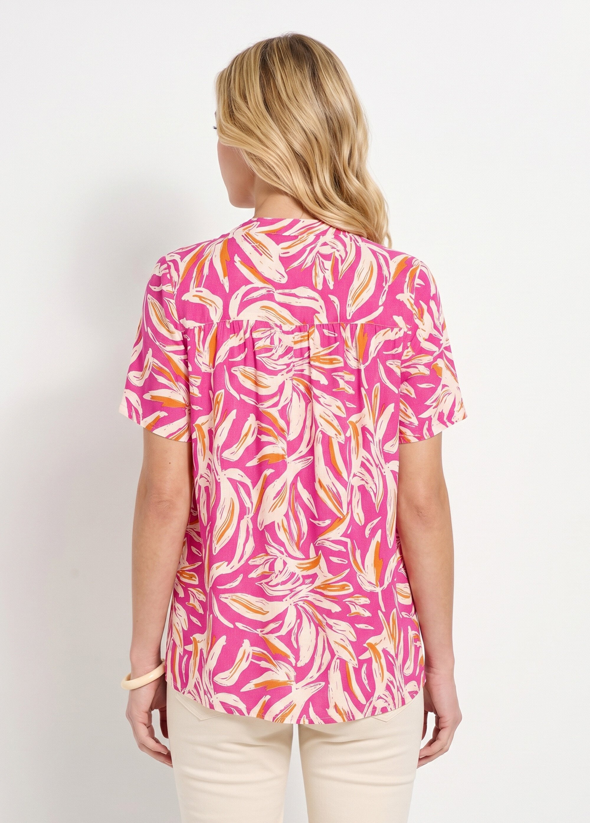 Tunique col V boutonnée ample imprimée Femme Rose CATALPA DO1