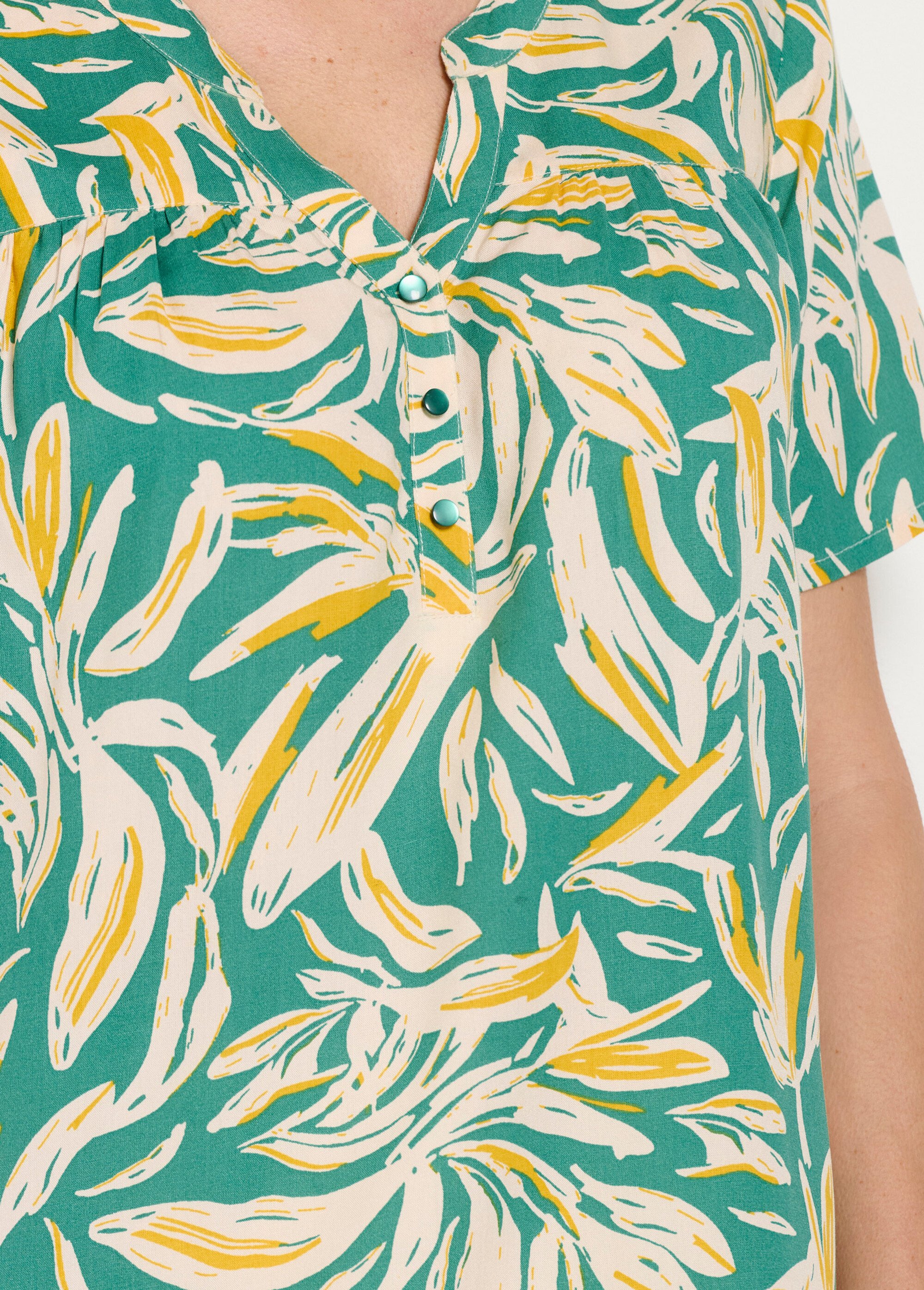 Tunique col V boutonnée ample imprimée Femme Vert CATALPA DE1