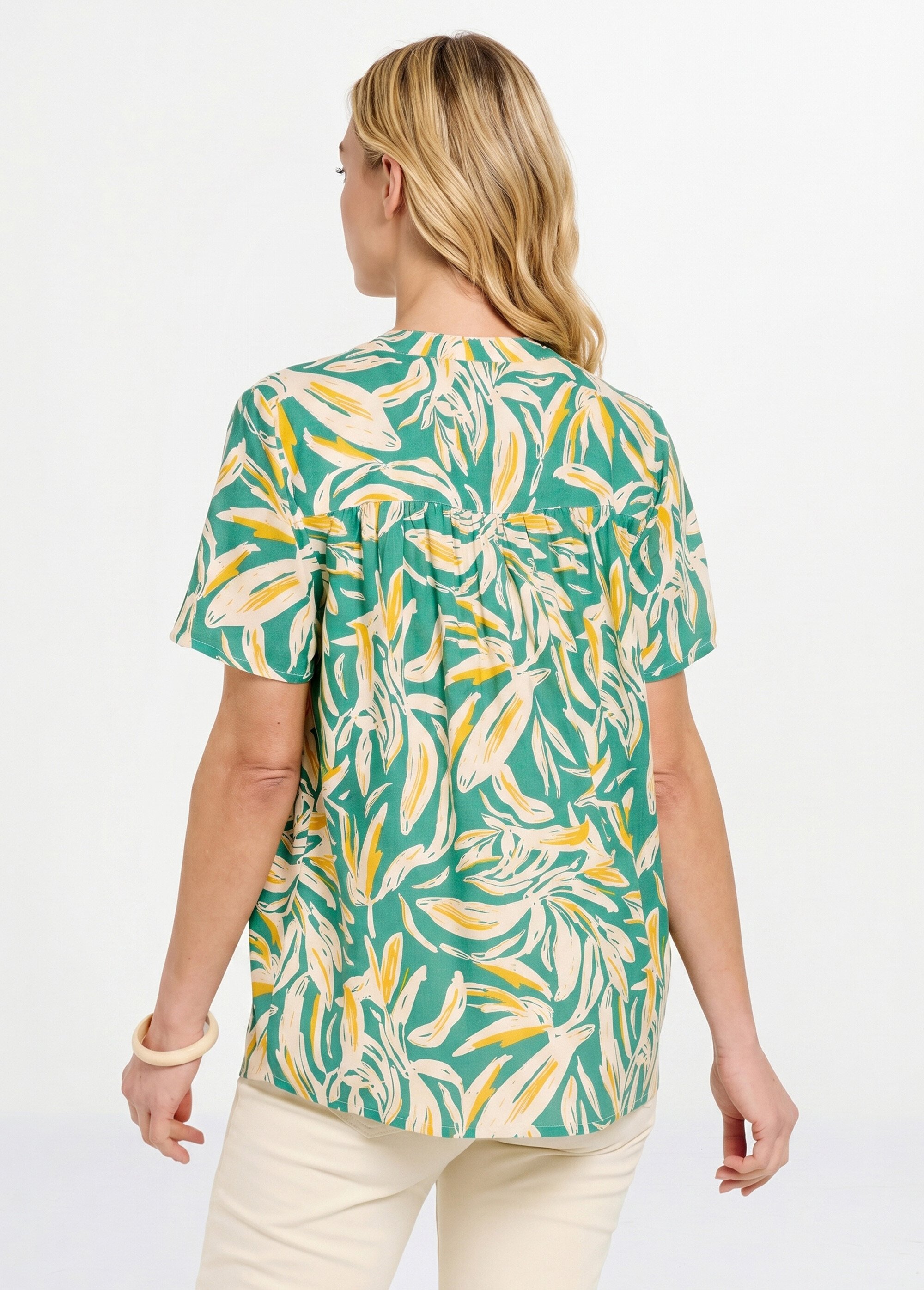 Tunique col V boutonnée ample imprimée Femme Vert CATALPA DO1