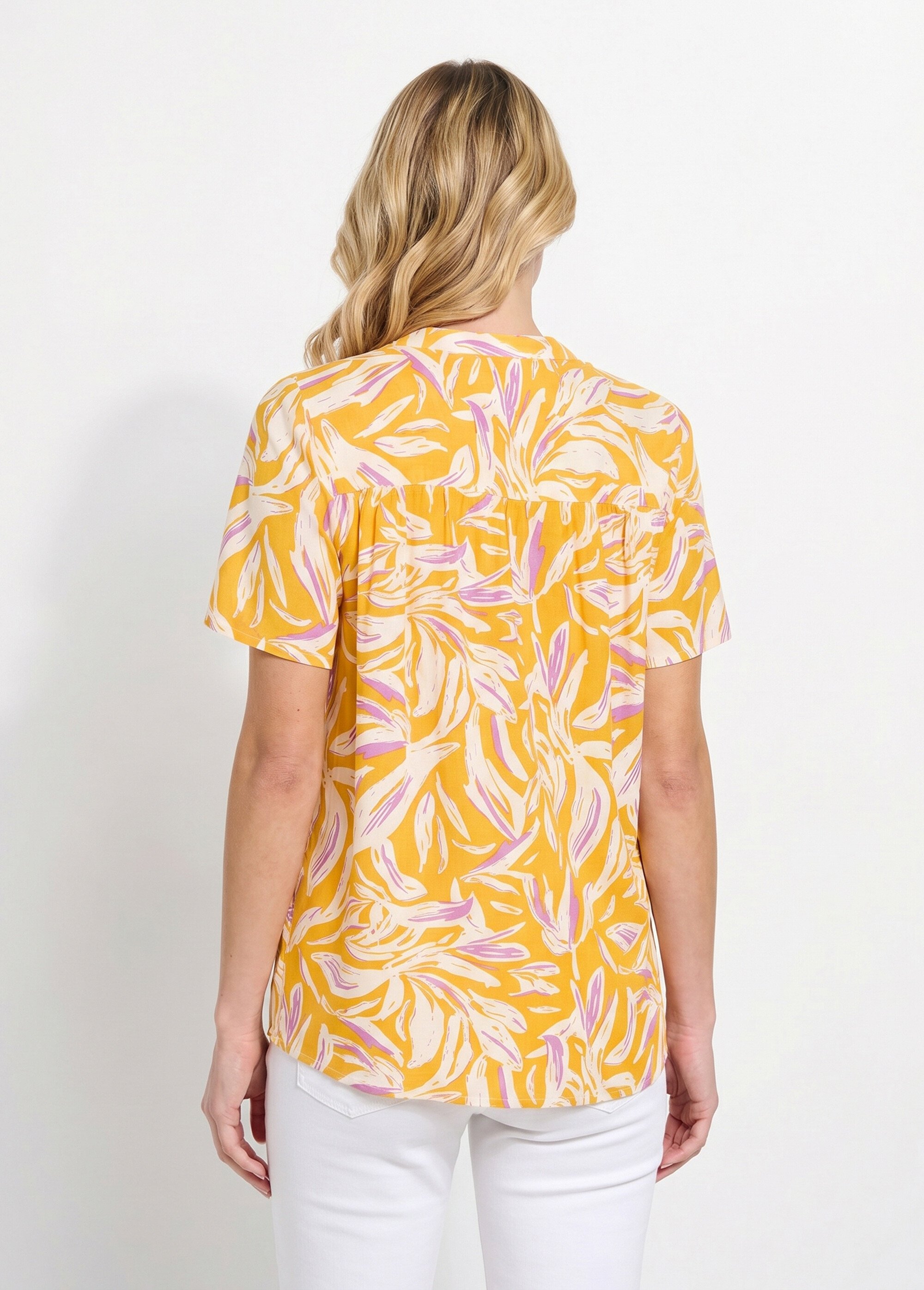 Tunique col V boutonnée ample imprimée Femme Jaune CATALPA DO1