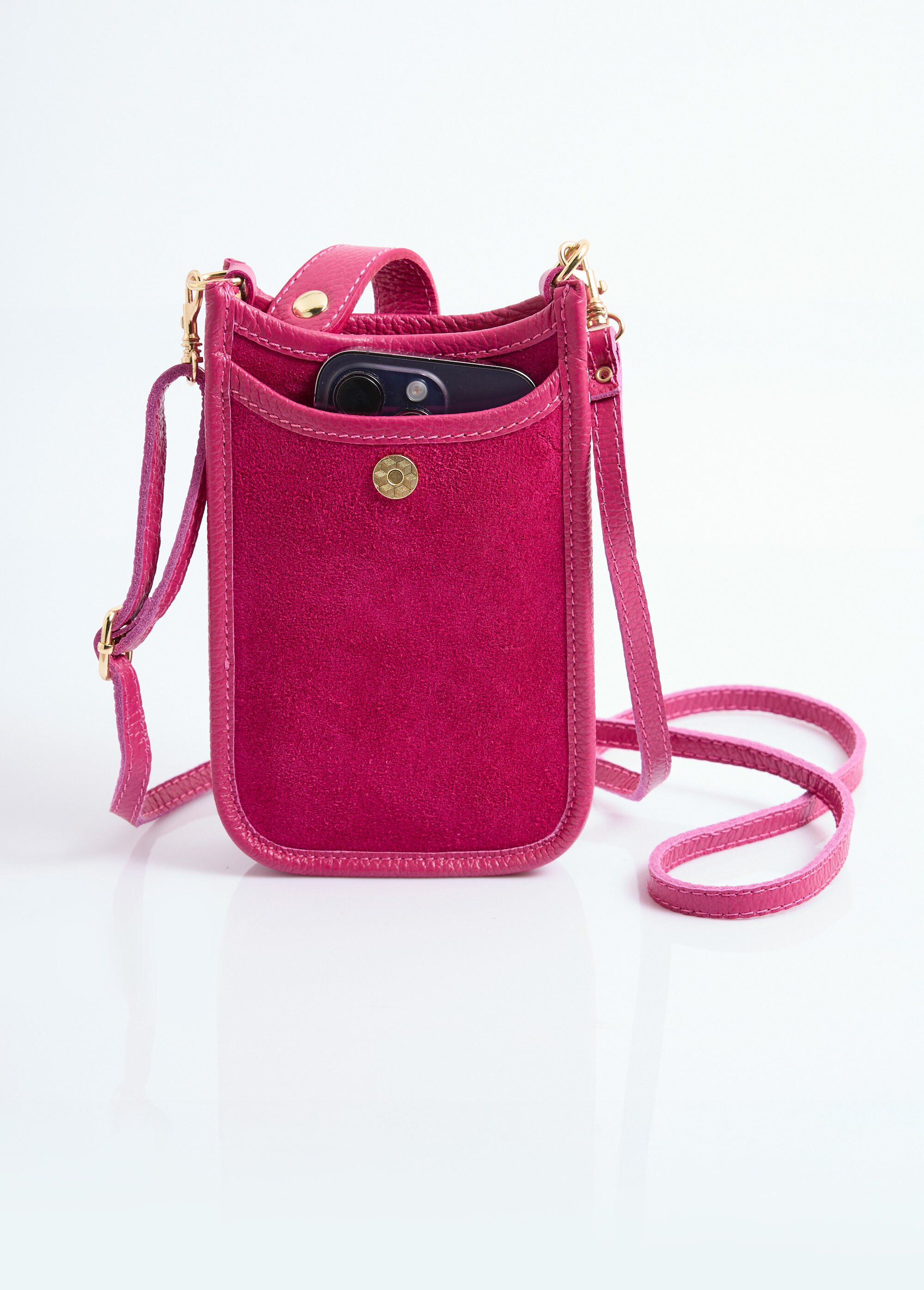 Pochette téléphone cuir  suédé véritable Femme Rose ORMD121 DE1