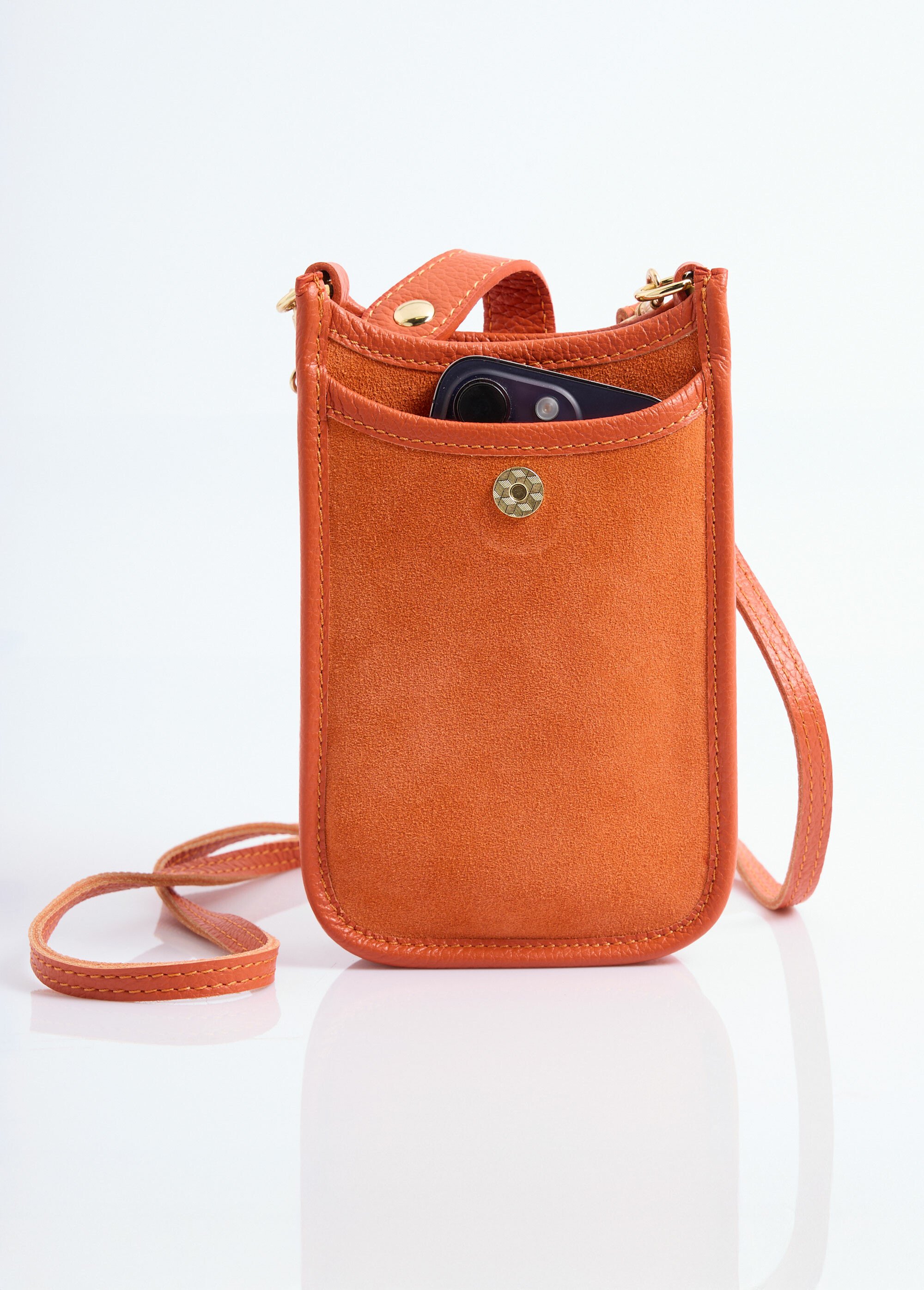 Pochette téléphone cuir  suédé véritable Femme Orange ORMD121 DE1