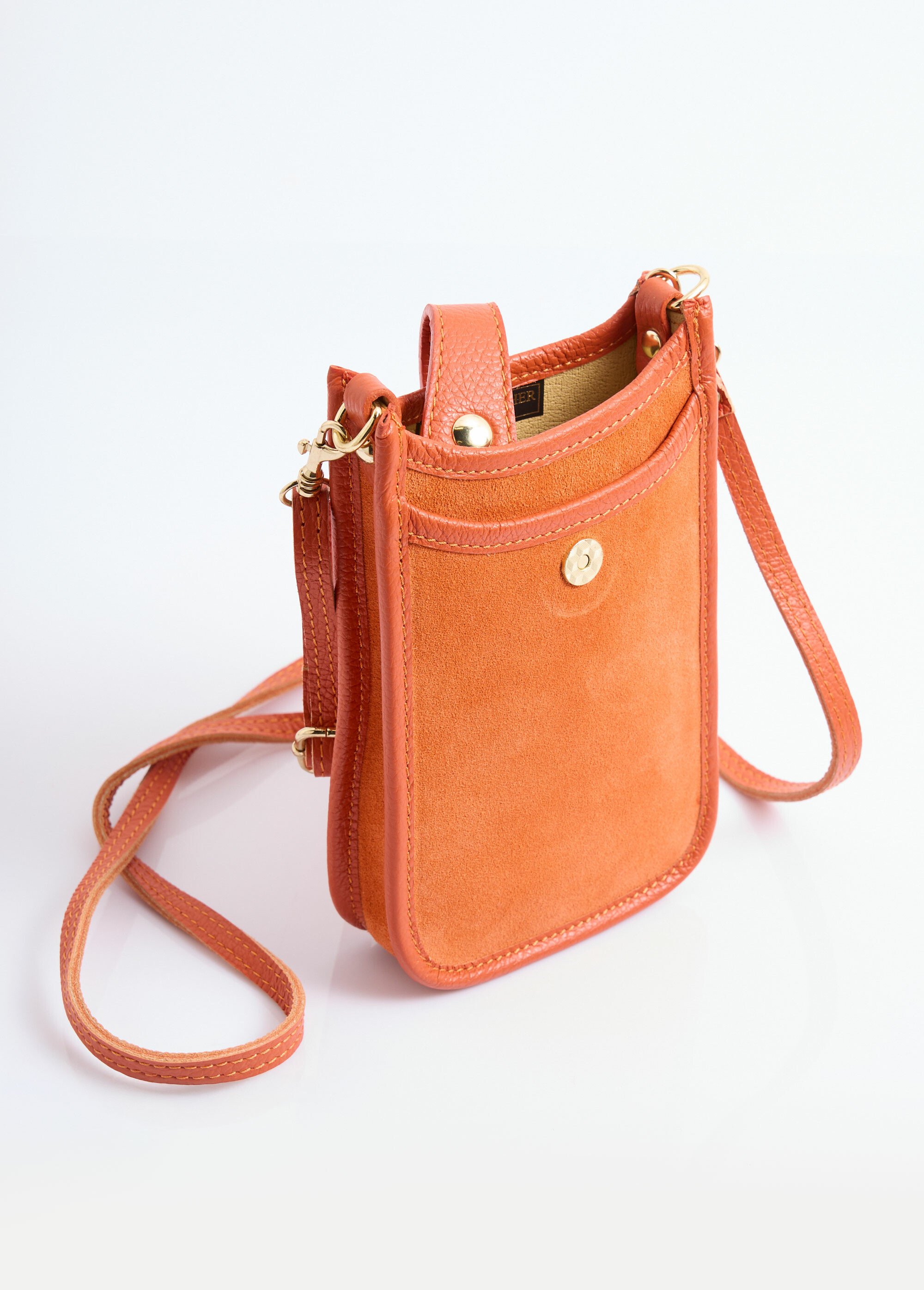 Pochette téléphone cuir  suédé véritable Femme Orange ORMD121 FA1
