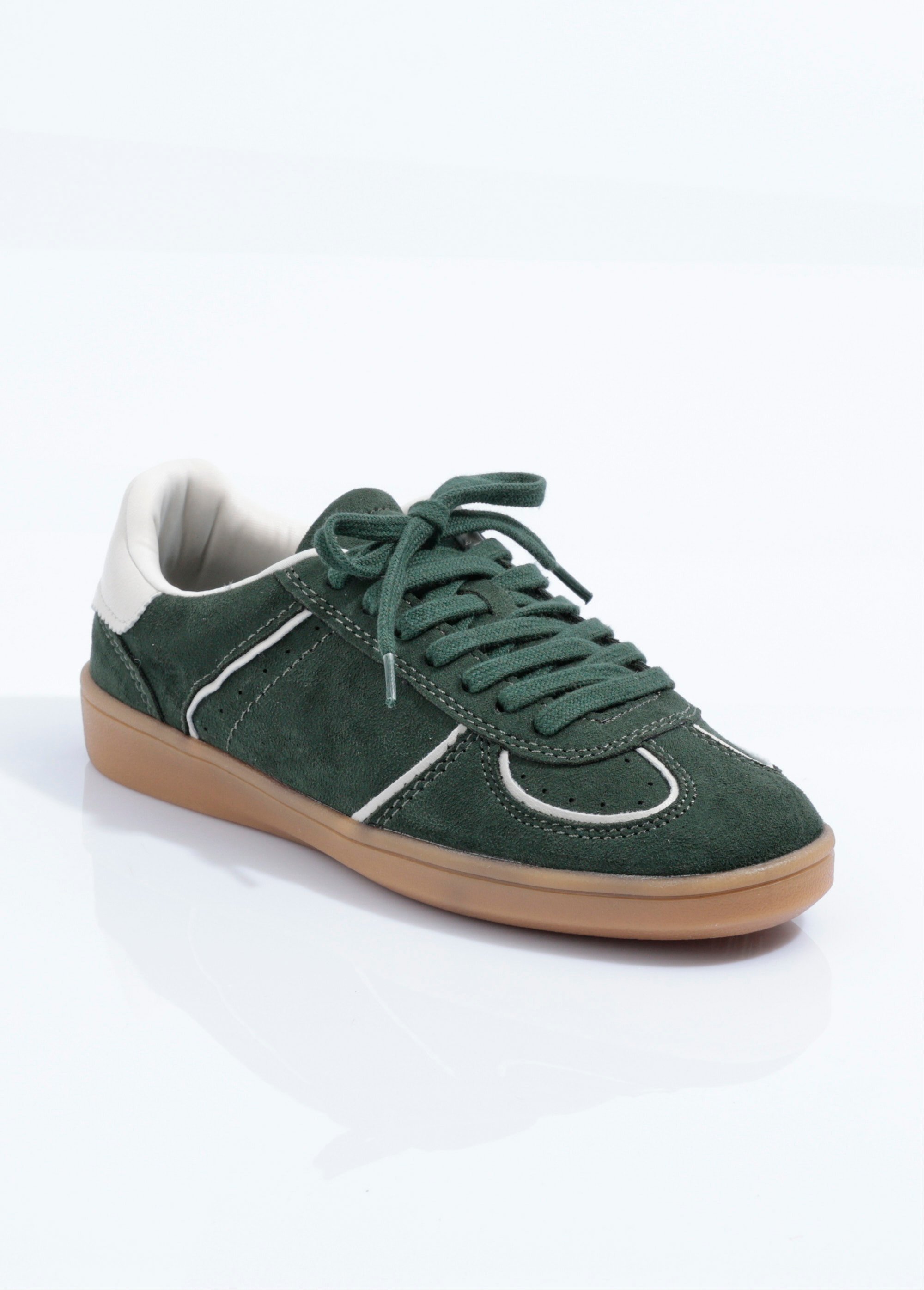 Baskets plates à lacets thème vintage Femme Vert CORM5525 FA1