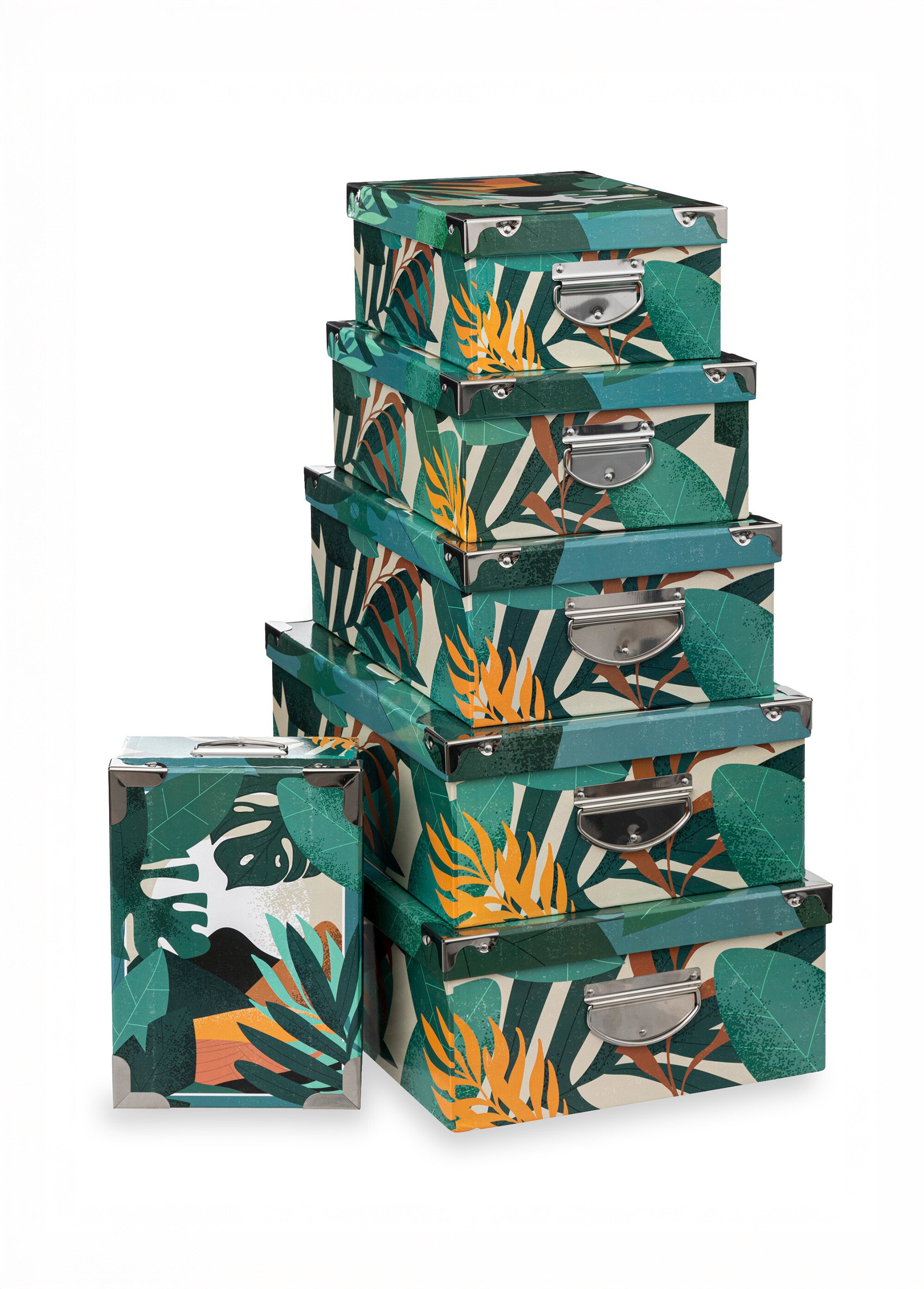 Boites de rangement renforcées, tropical Vert JJA-193444 FA1