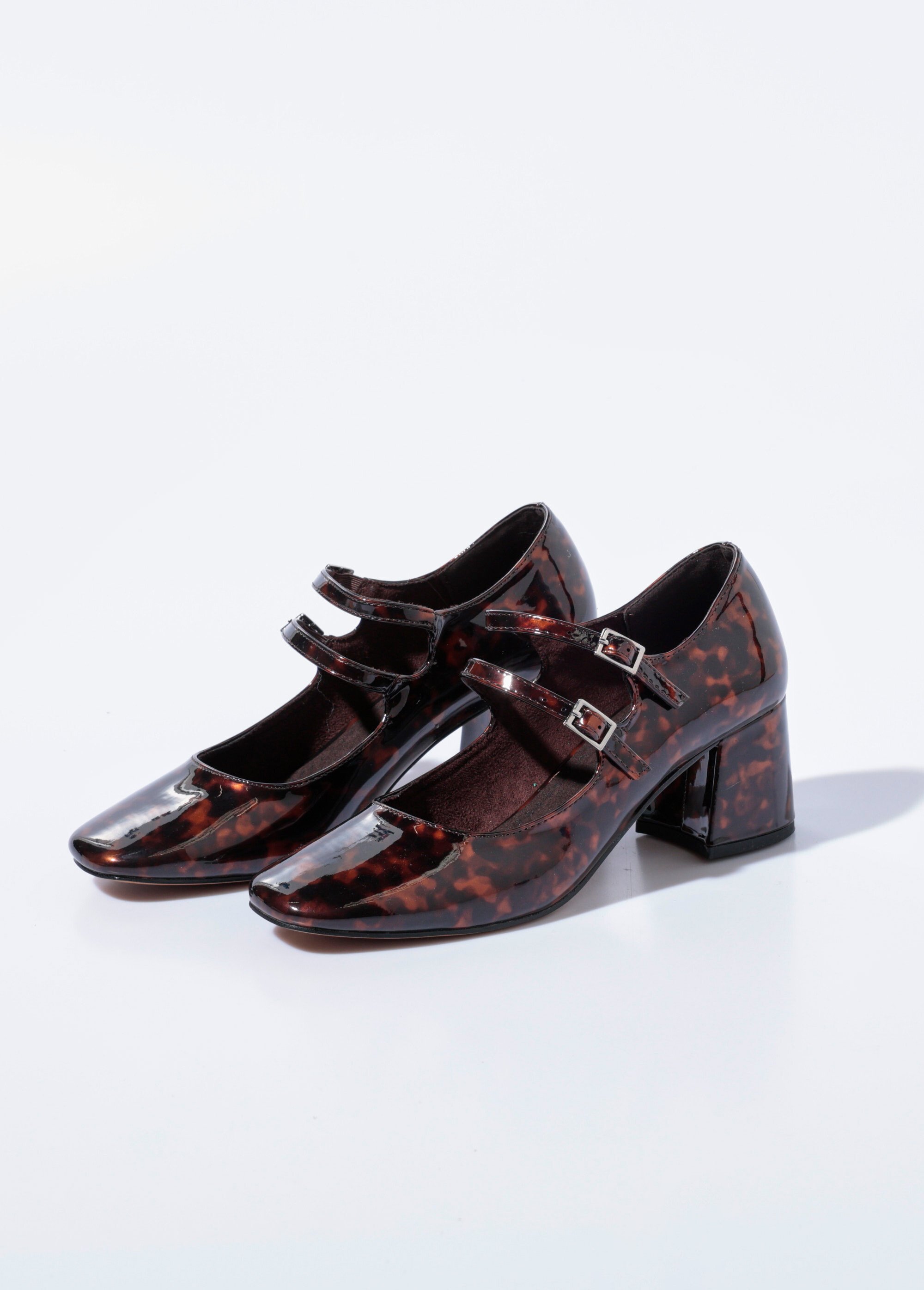 Babies à talon vernis léopard bout carré Femme Marron CORM5647 DE1