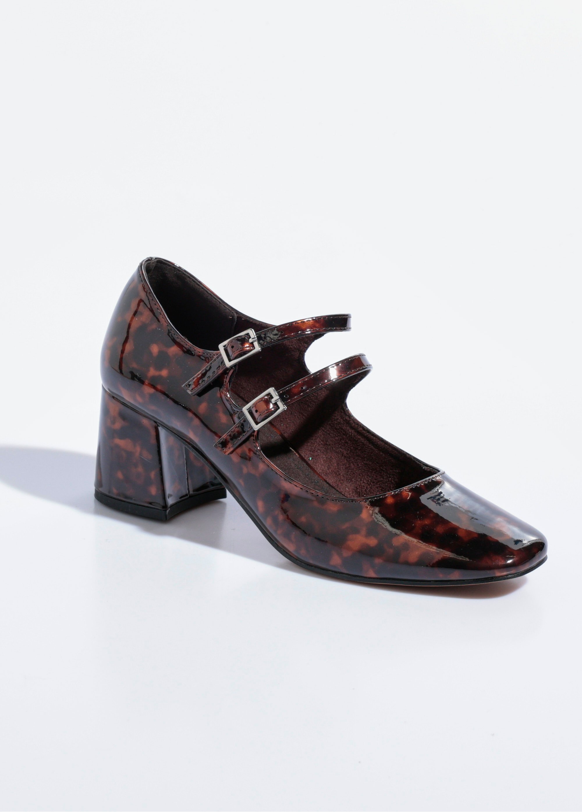 Babies à talon vernis léopard bout carré Femme Marron CORM5647 FA1