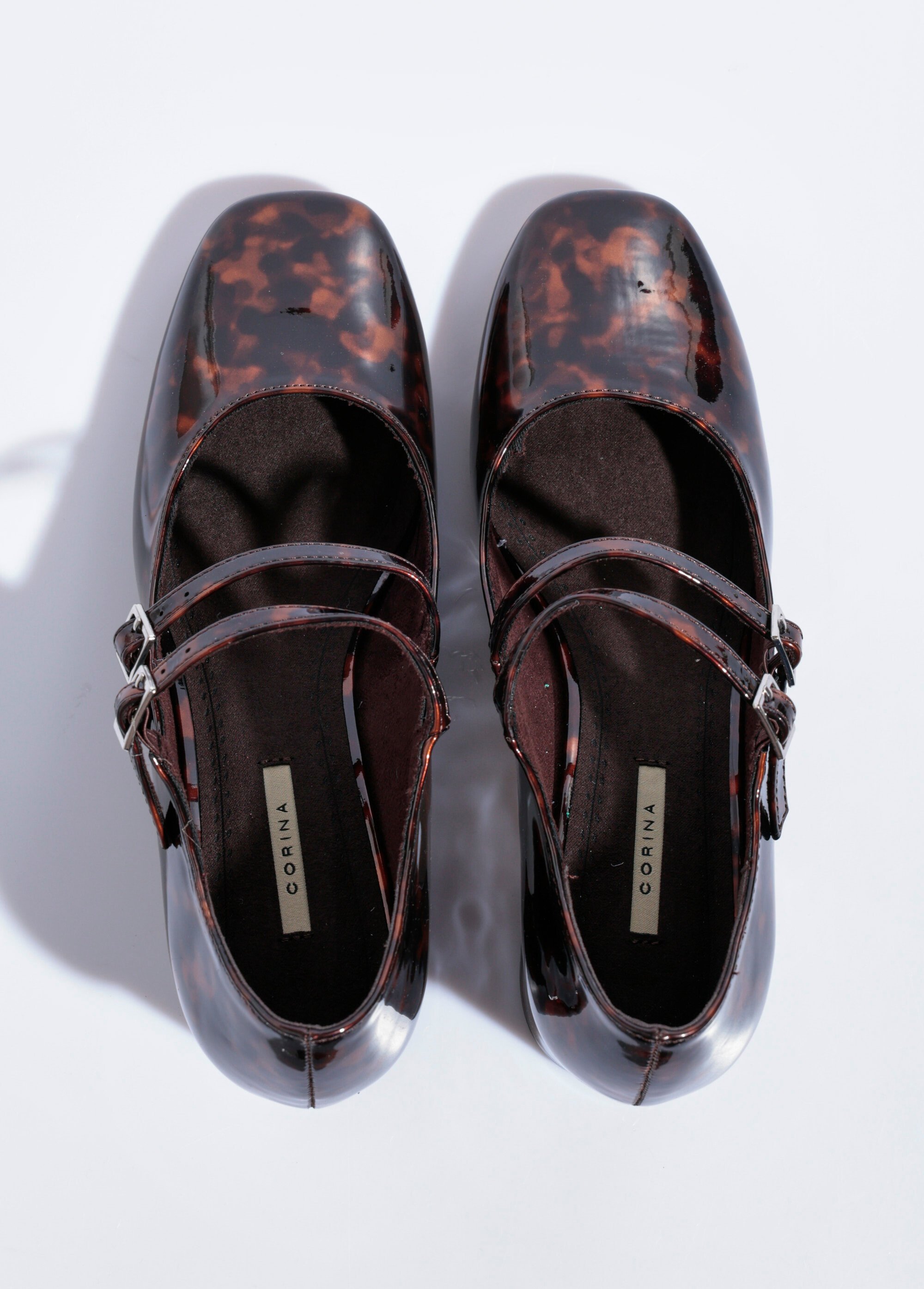Babies à talon vernis léopard bout carré Femme Marron CORM5647 OV1