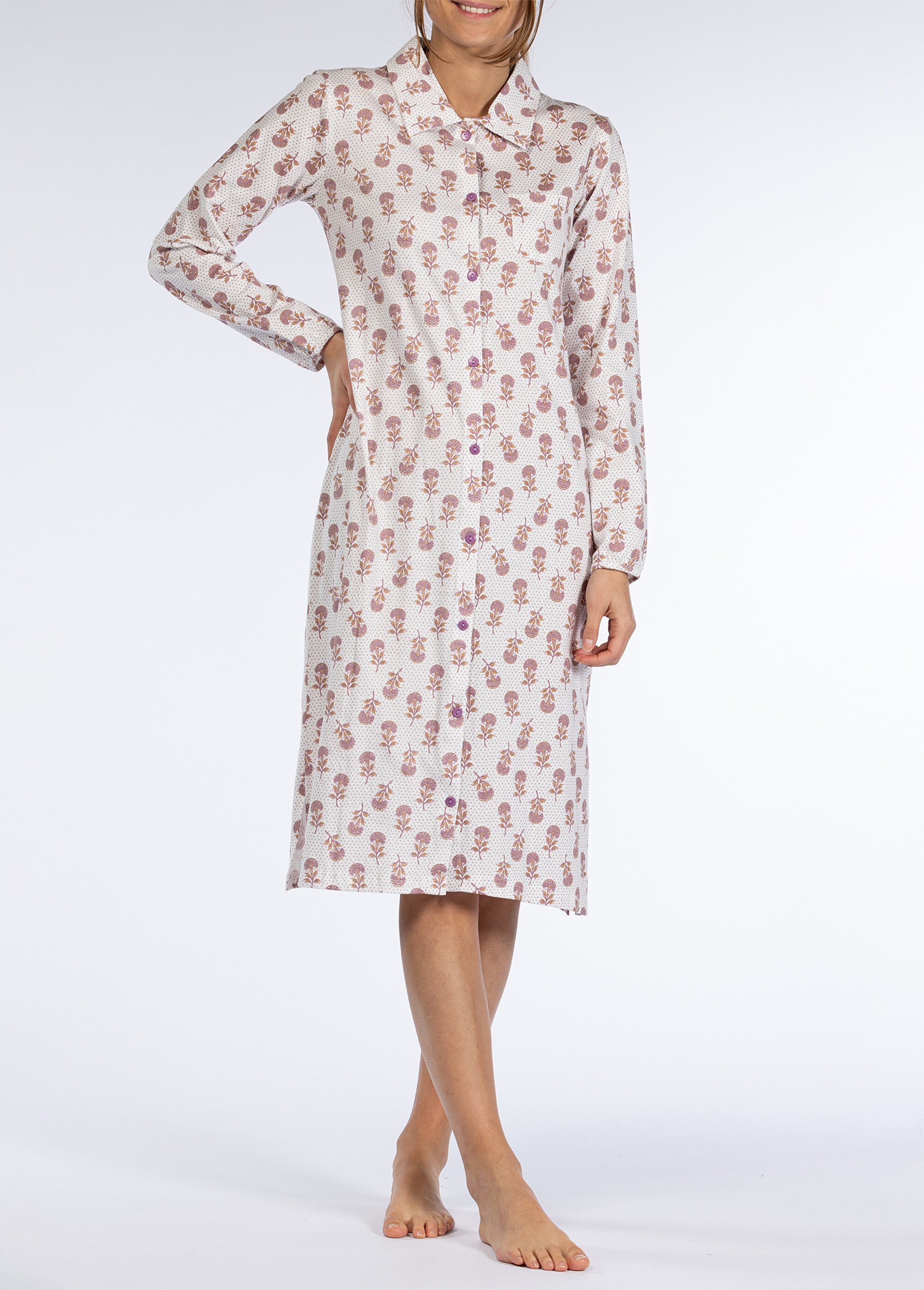 Chemise de nuit manches longues boutonnée