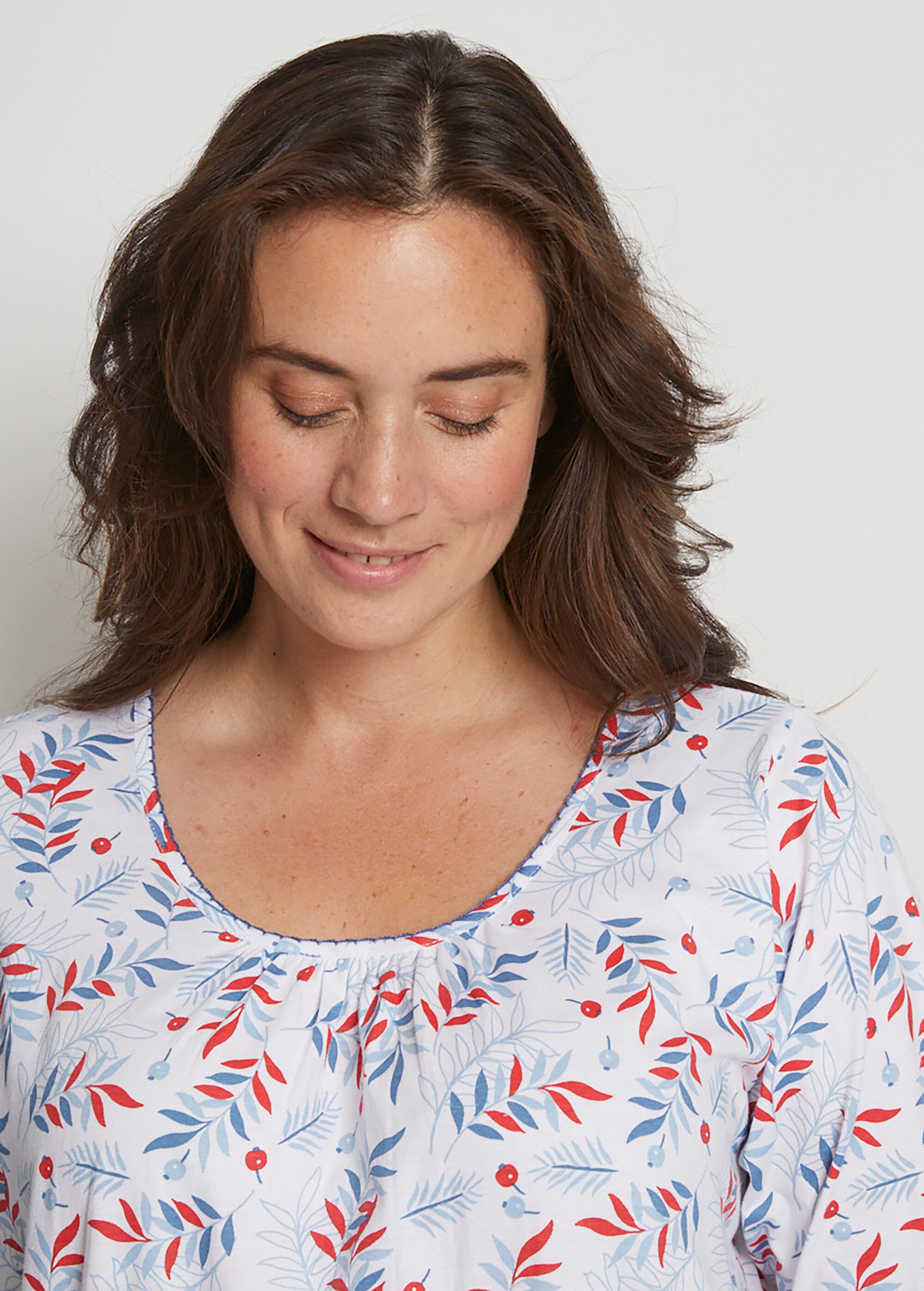Chemise de nuit longue manches 3/4 coton imprimé