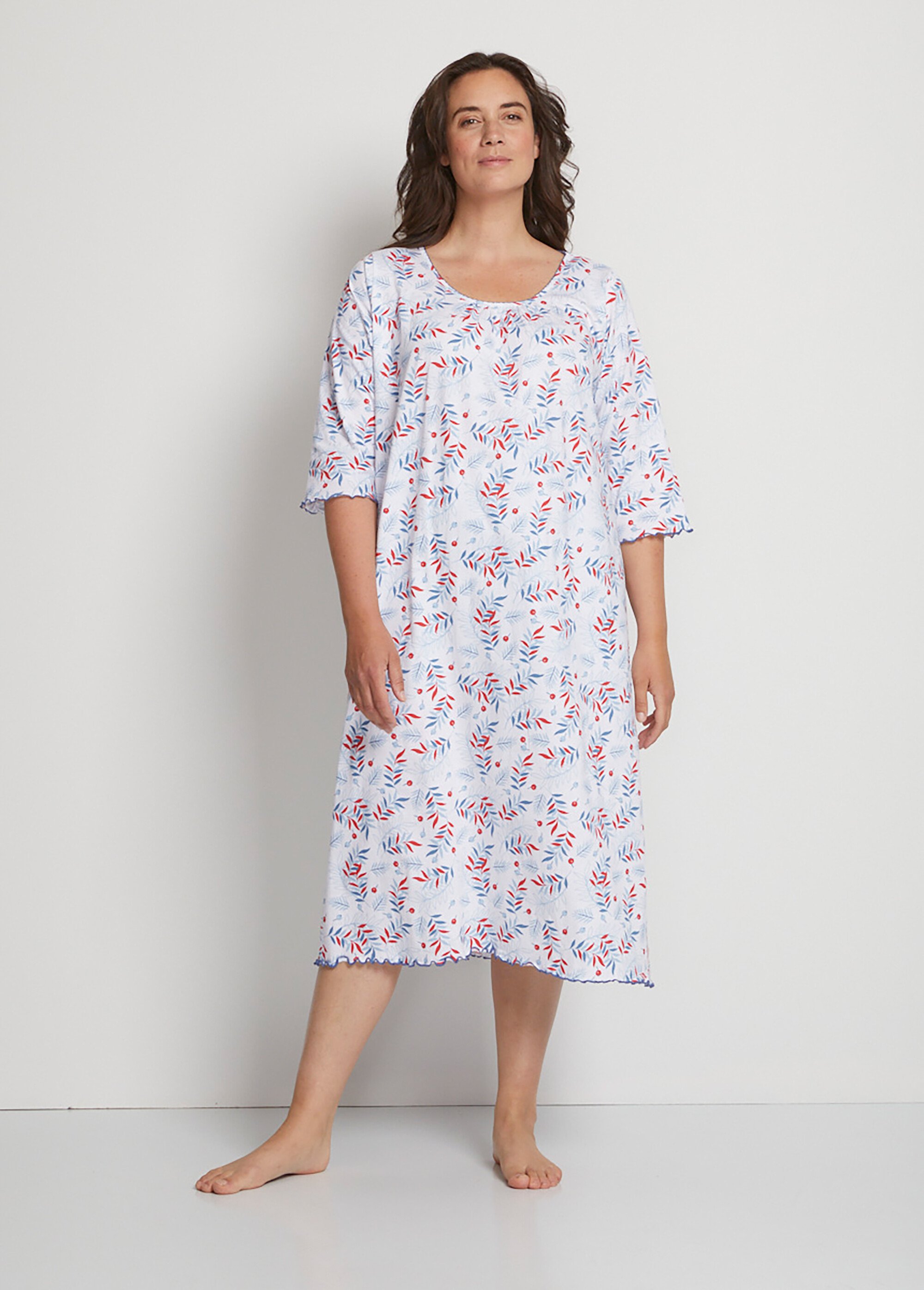 Chemise de nuit longue manches 3/4 coton imprimé