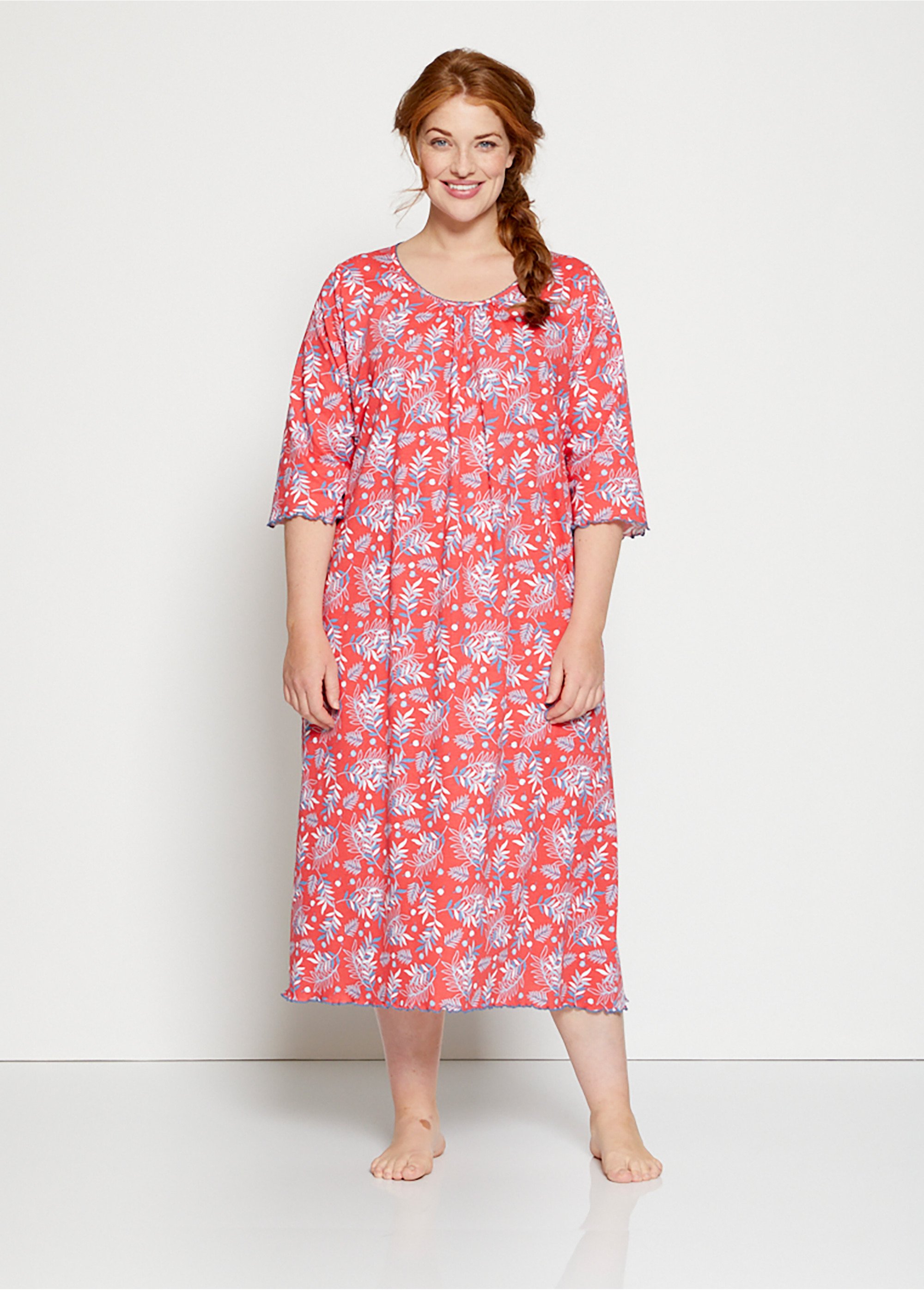 Chemise de nuit longue manches 3/4 coton imprimé