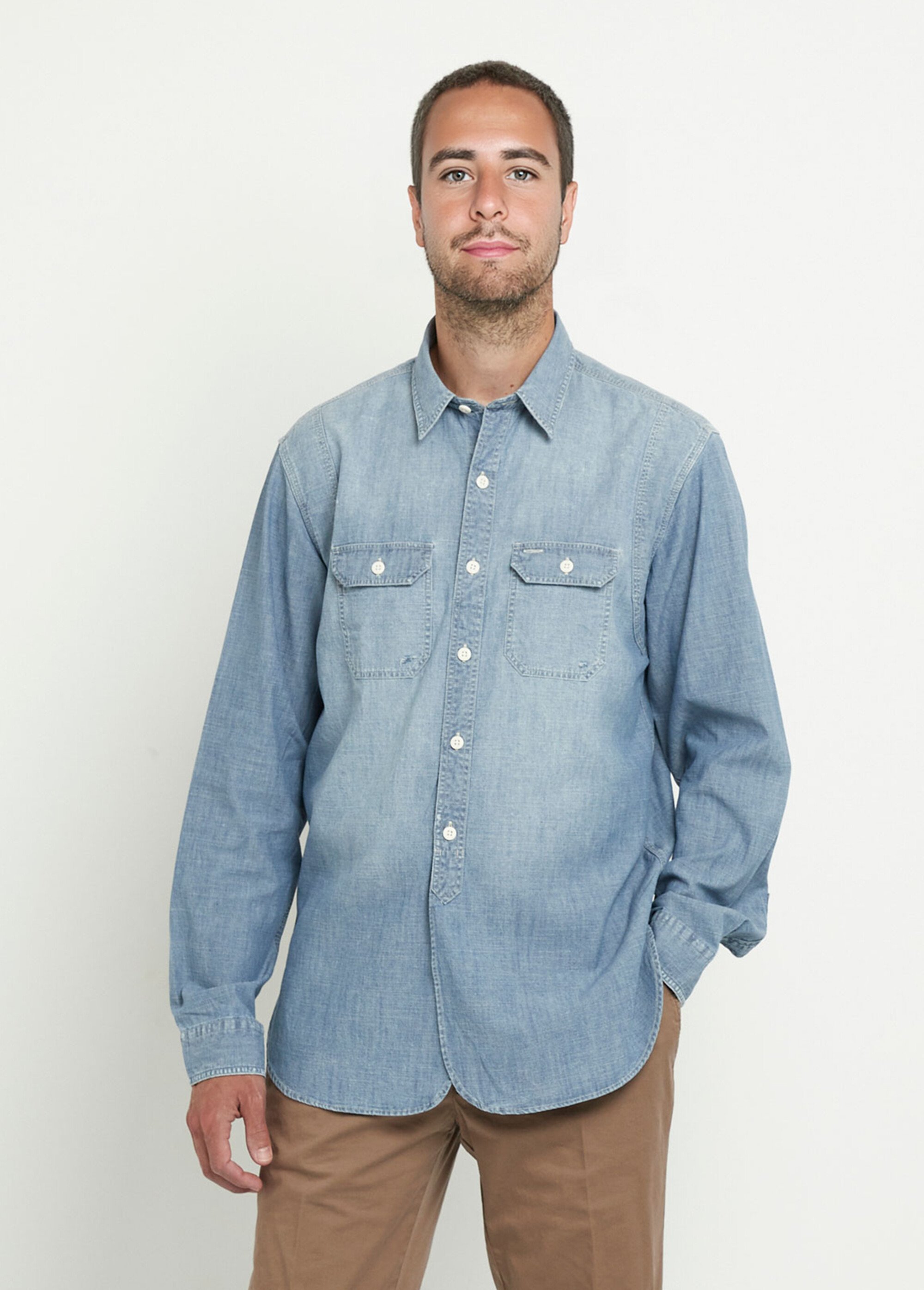 Chemise en denim avec poches plaquées Homme Bleu DC-CHEDENIM FA1