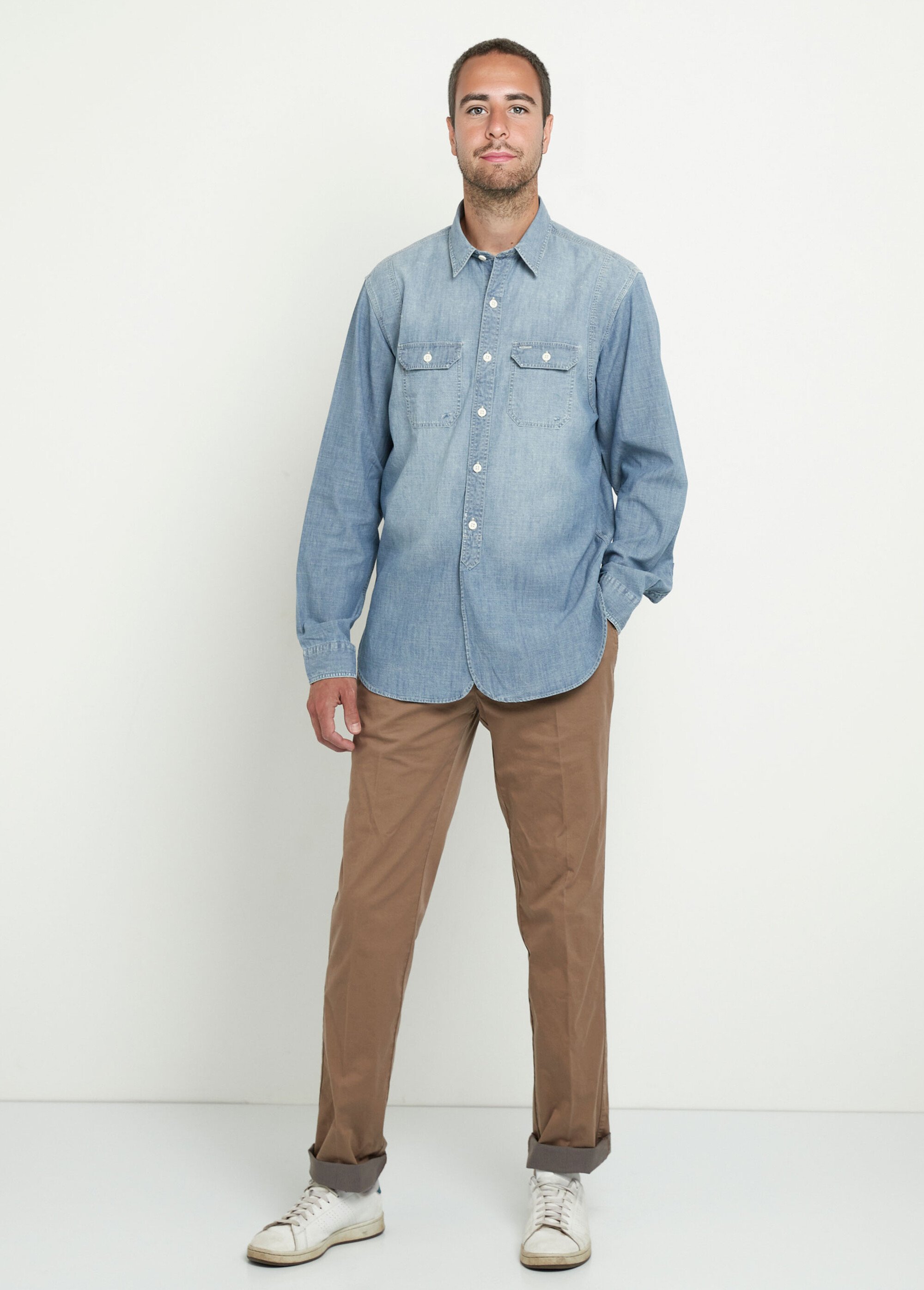 Chemise en denim avec poches plaquées Homme Bleu DC-CHEDENIM SF1