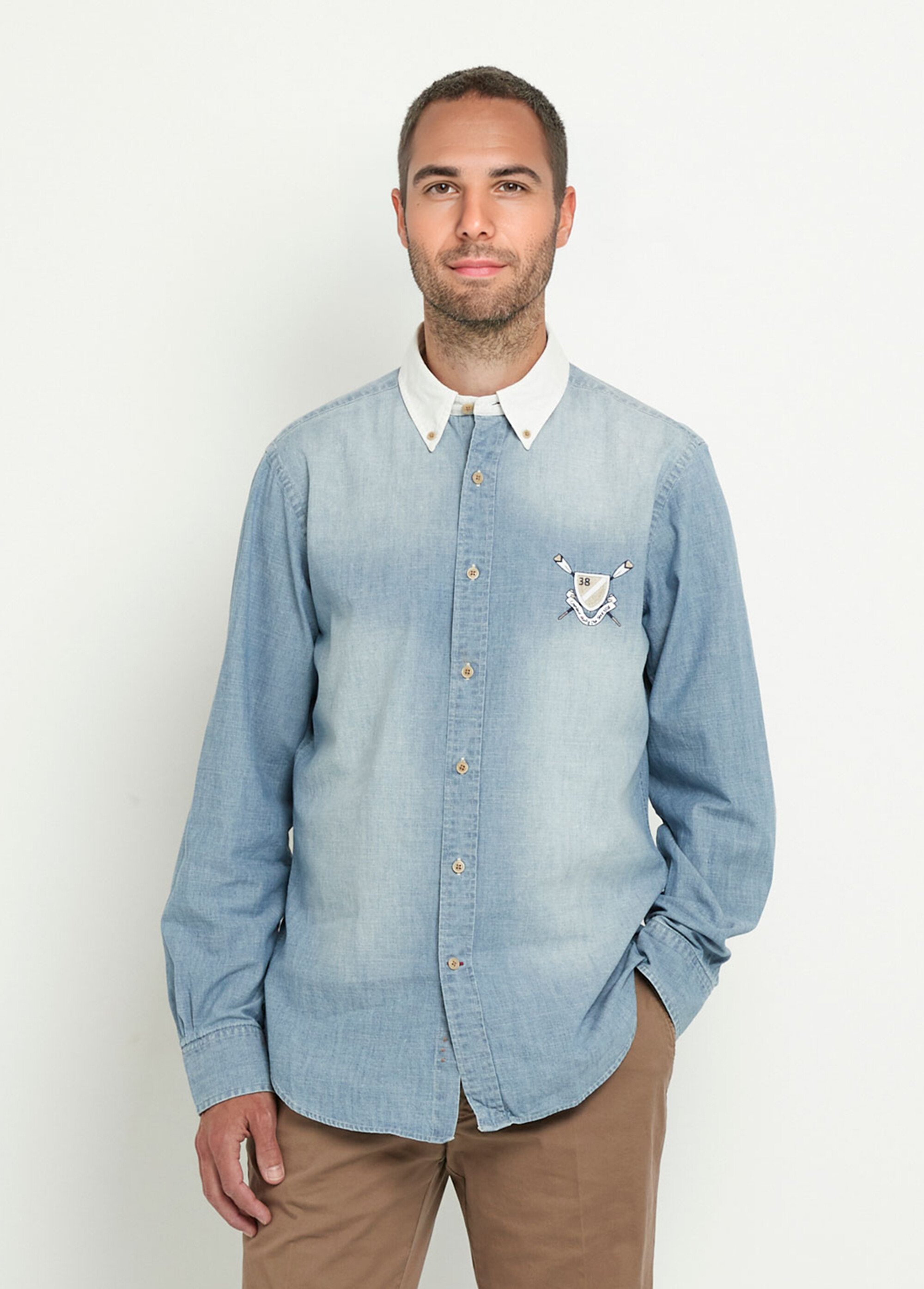 Chemise en denim sportswear chic, col boutonné Homme Bleu DC-CHEDECOLBLAN FA1