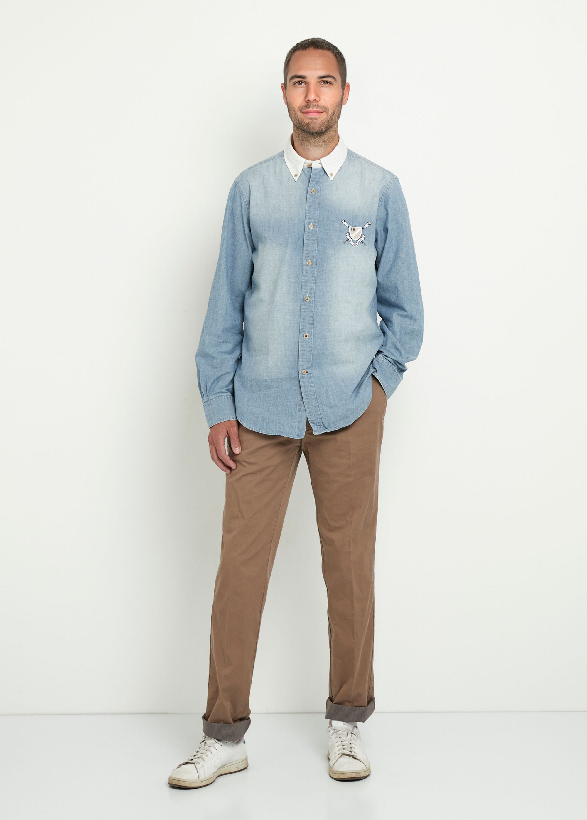 Chemise en denim sportswear chic, col boutonné Homme Bleu DC-CHEDECOLBLAN SF1
