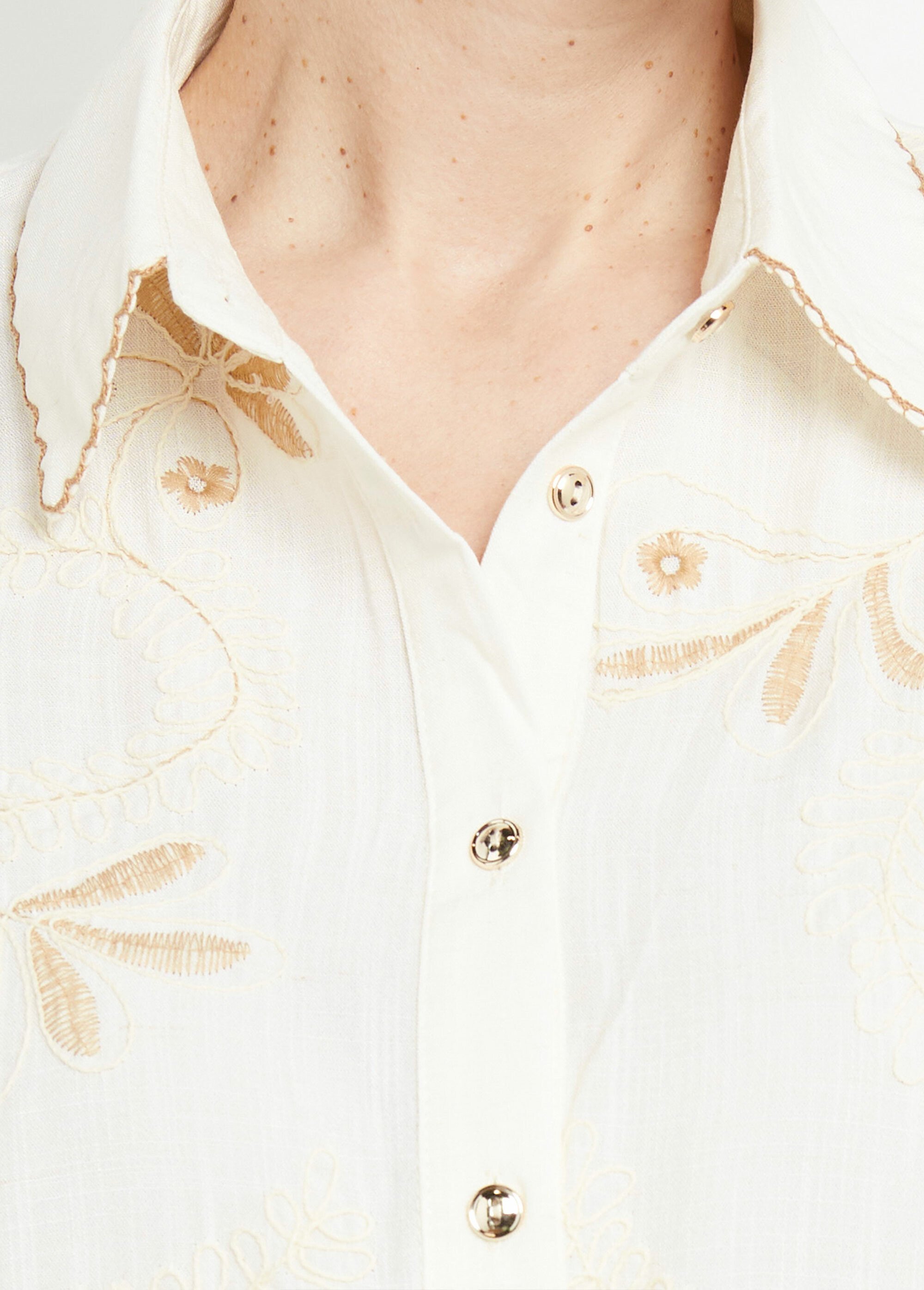 Chemisier avec lin, broderies et festons Femme Beige KA-DD3333 DE1
