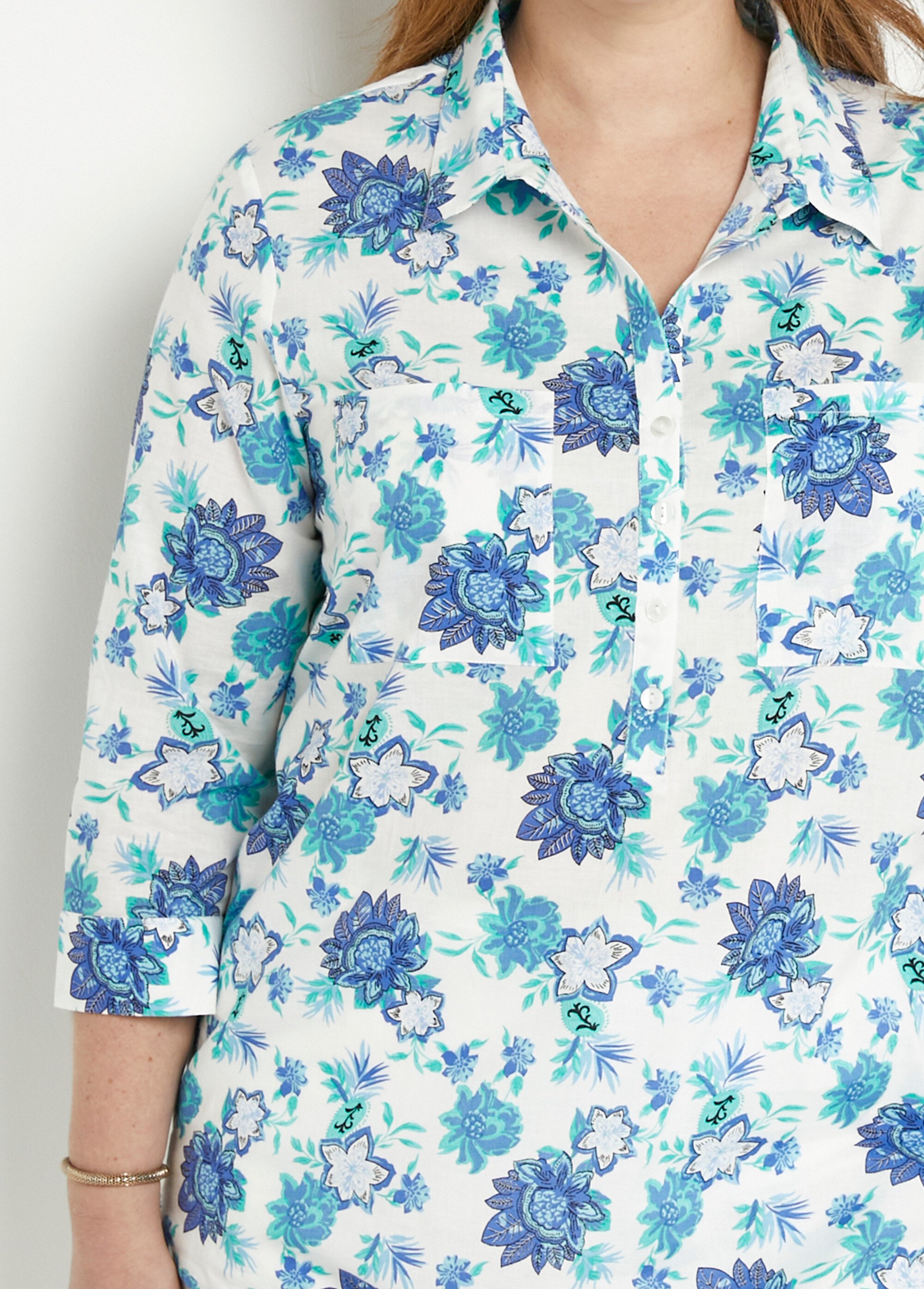 Chemisier boutonné long coton imprimé fleurs