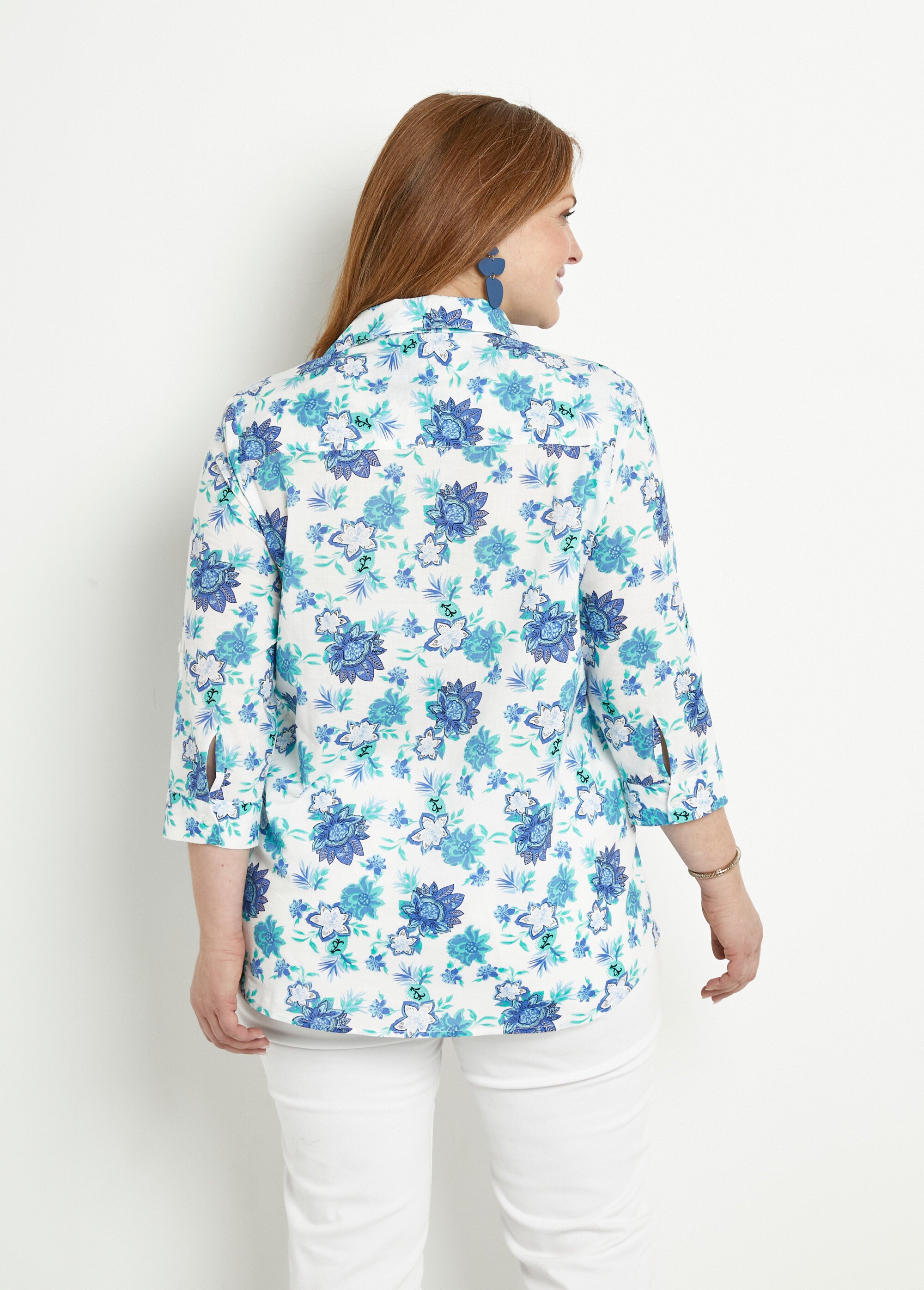 Chemisier boutonné long coton imprimé fleurs