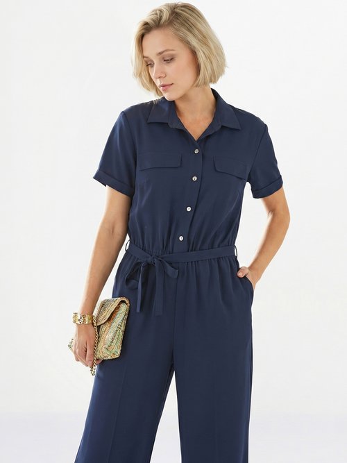 Combinaison-pantalon boutonnée taille élastiquée Femme Bleu ELBE DE1