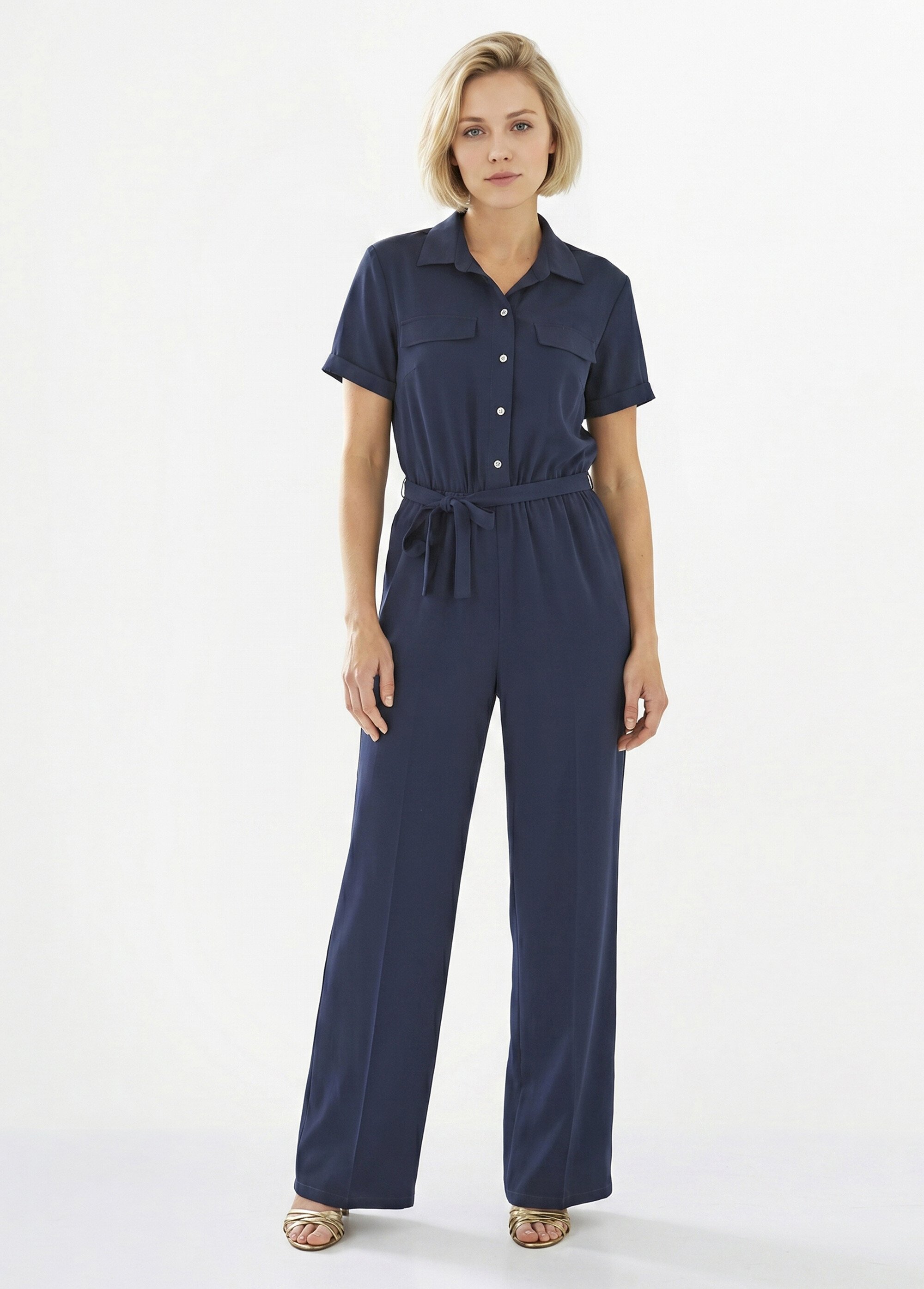 Combinaison-pantalon boutonnée taille élastiquée Femme Bleu ELBE FA1