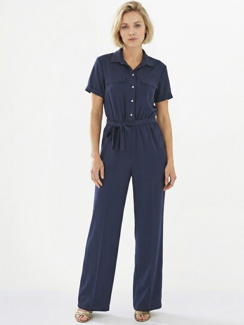 Combinaison-pantalon boutonnée taille élastiquée Femme Bleu ELBE FA1