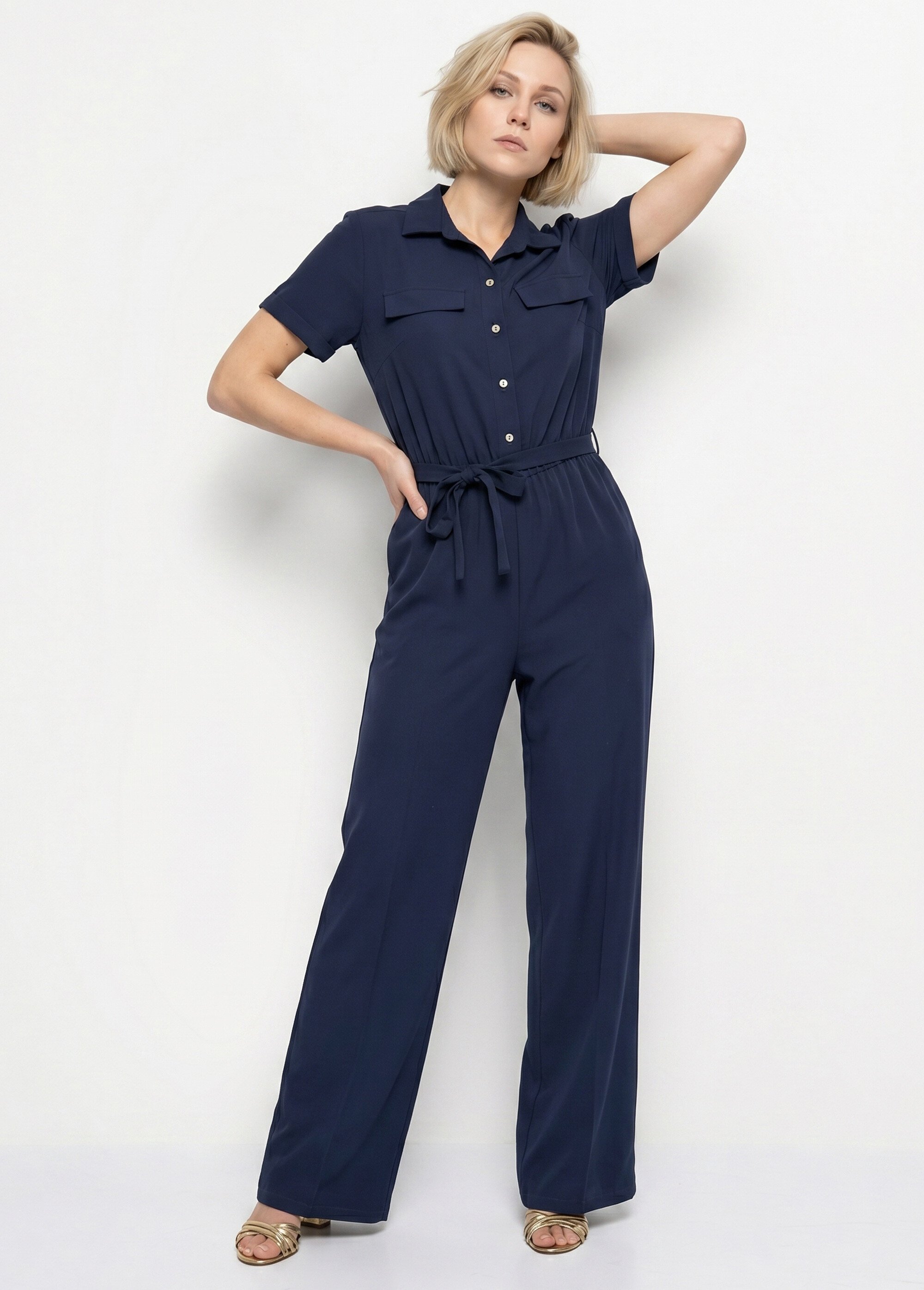 Combinaison-pantalon boutonnée taille élastiquée Femme Bleu ELBE MV1