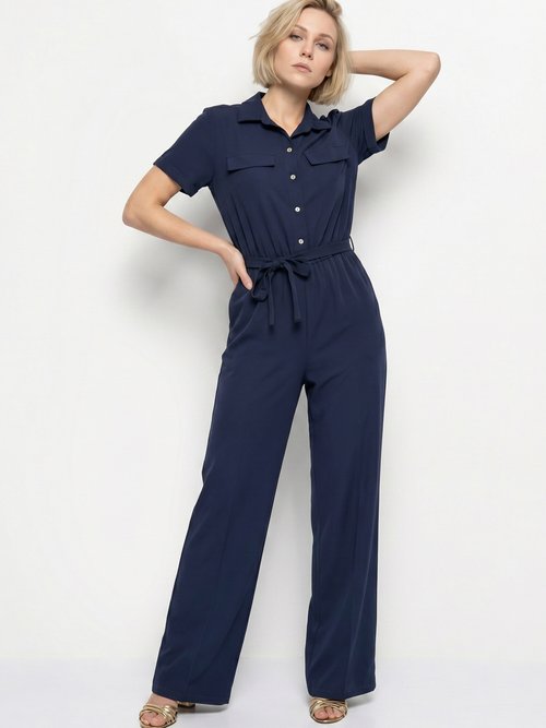 Combinaison-pantalon boutonnée taille élastiquée Femme Bleu ELBE MV1