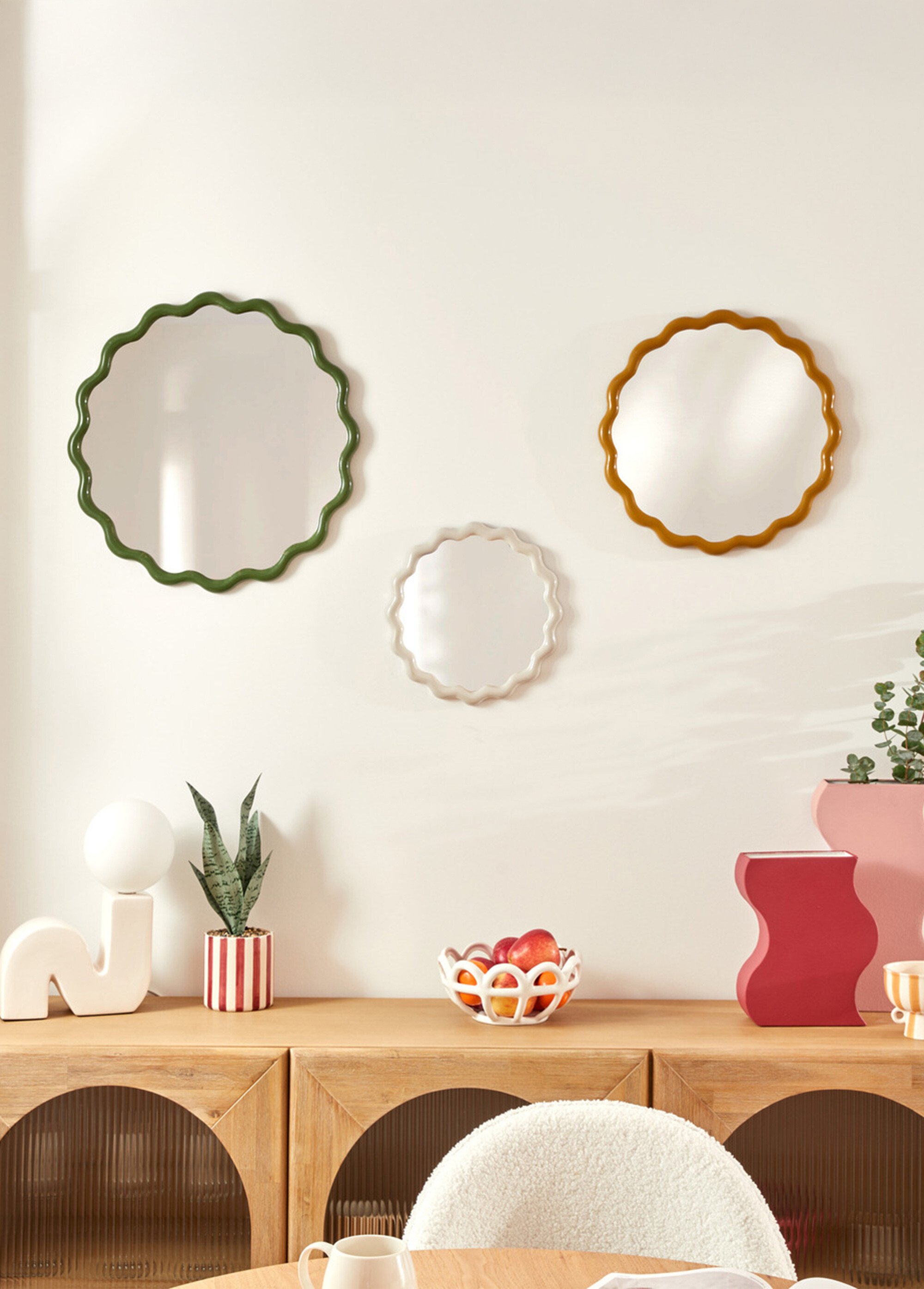 Set de 3 miroirs bords festonnés vagues Vert JJA-210439 SI1