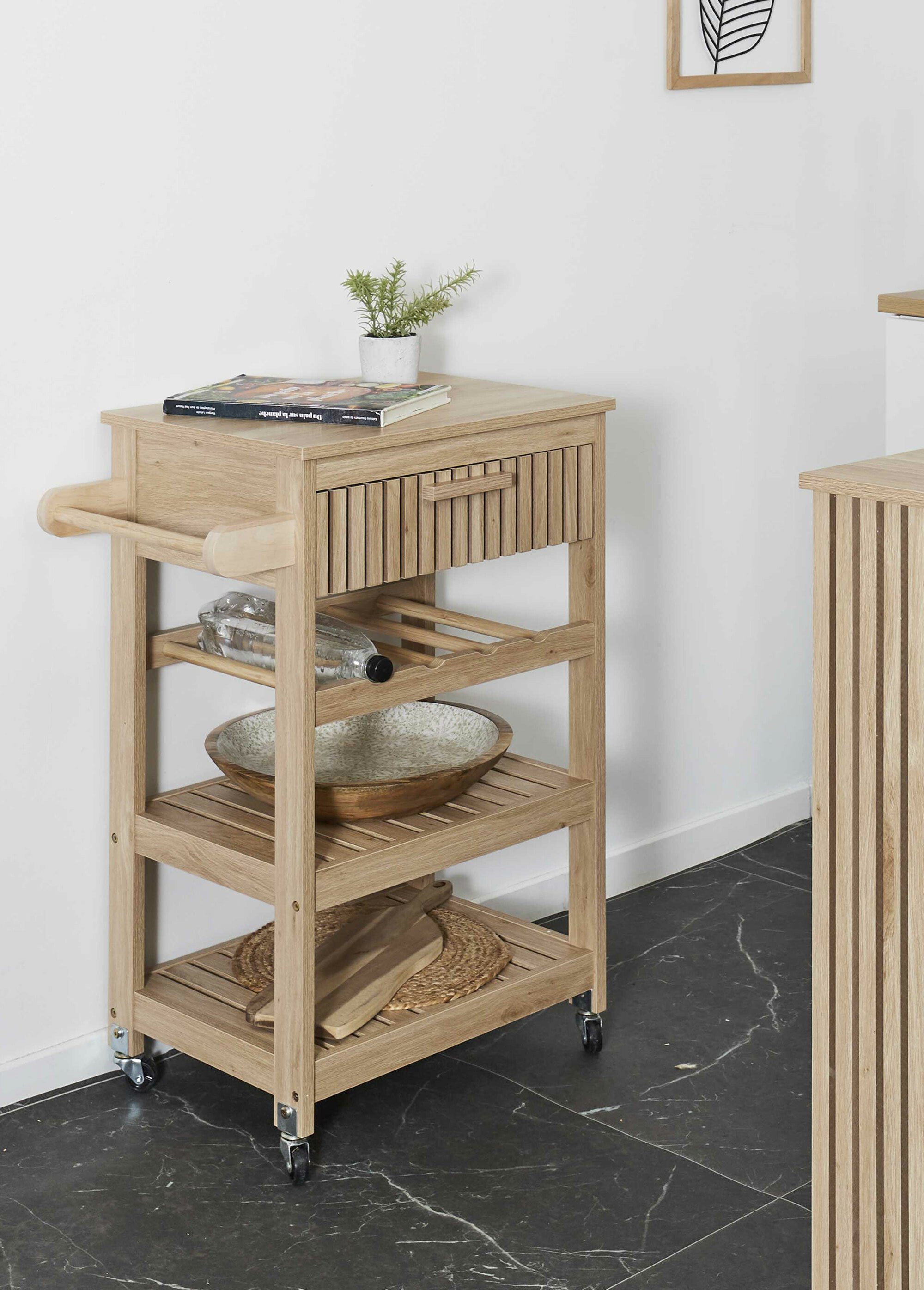 Desserte à roulettes en bois claustra MARRON CMP-HD0312 SI1