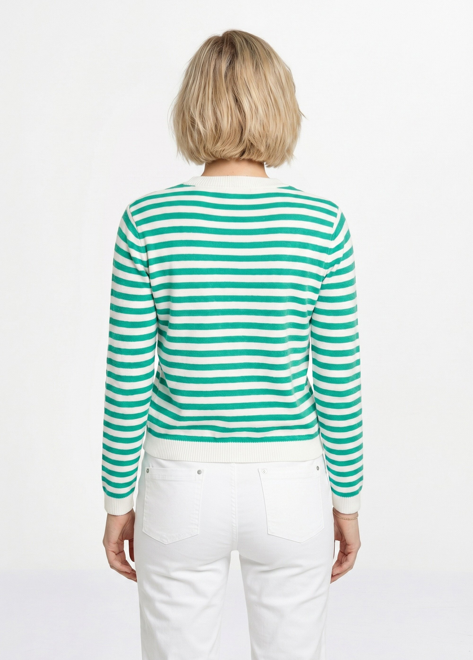 Gilet cardigan court col rond rayé boutonné Femme Vert MATHA DO1