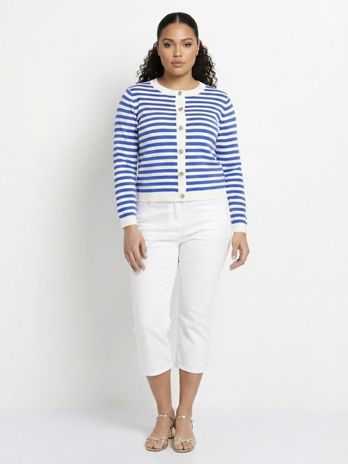 Gilet cardigan court col rond rayé boutonné Femme Grande Taille Bleu MATHA SI1